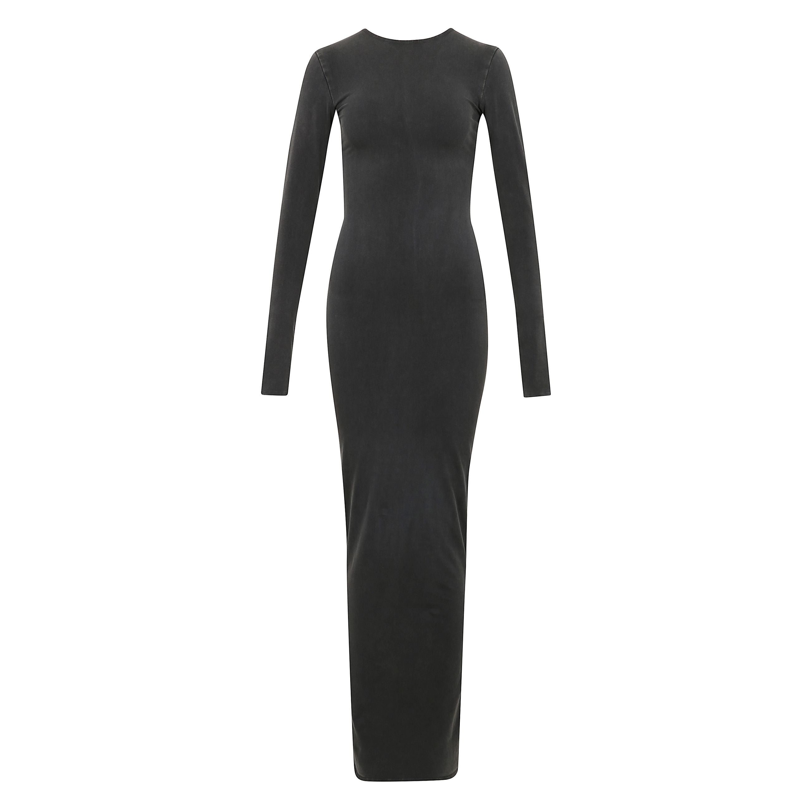 Questo maxi abito in misto cotone presenta maniche lunghe e un'elegante spaccatura centrale sul retro. indossalo con tacchi o ballerine abbinati.