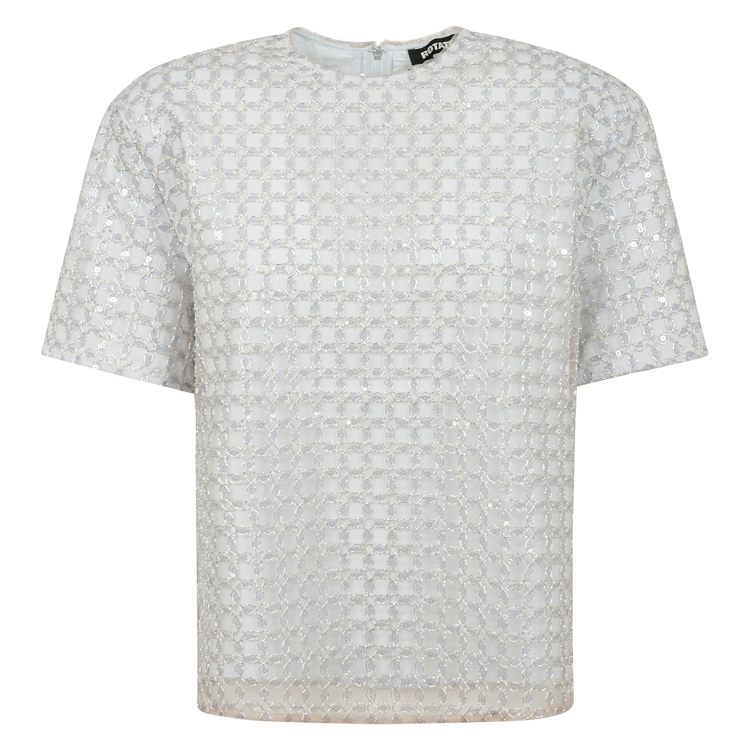 Top vestibilità oversize a girocollo a maniche corte con chiusura con zip e ricamo di perle