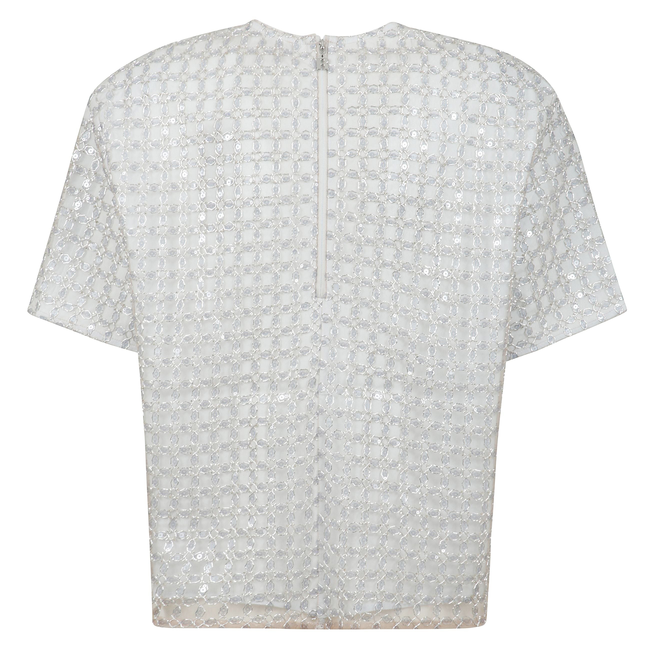 Top vestibilità oversize a girocollo a maniche corte con chiusura con zip e ricamo di perle