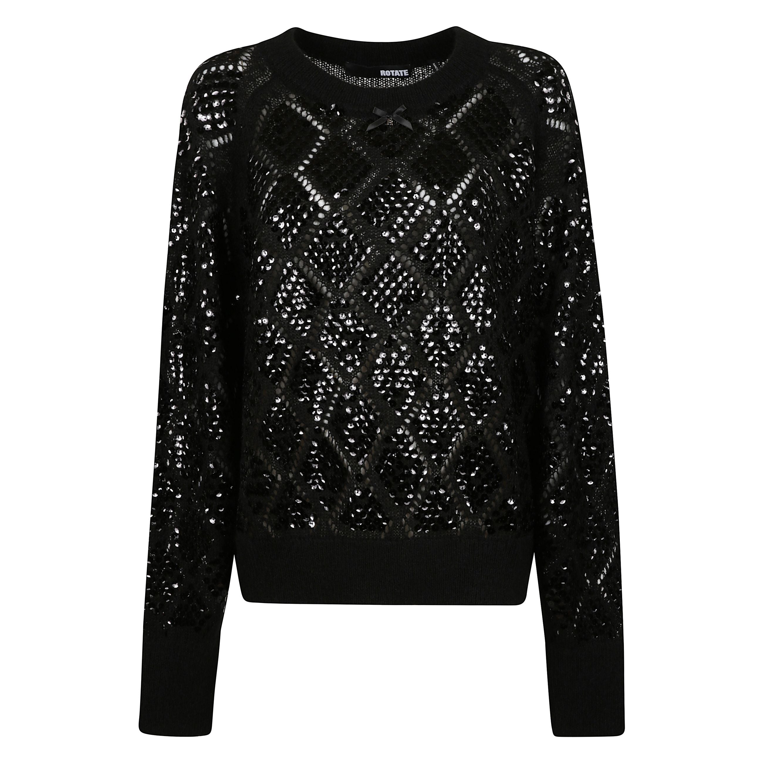 Maglione nero con paillettes a girocollo