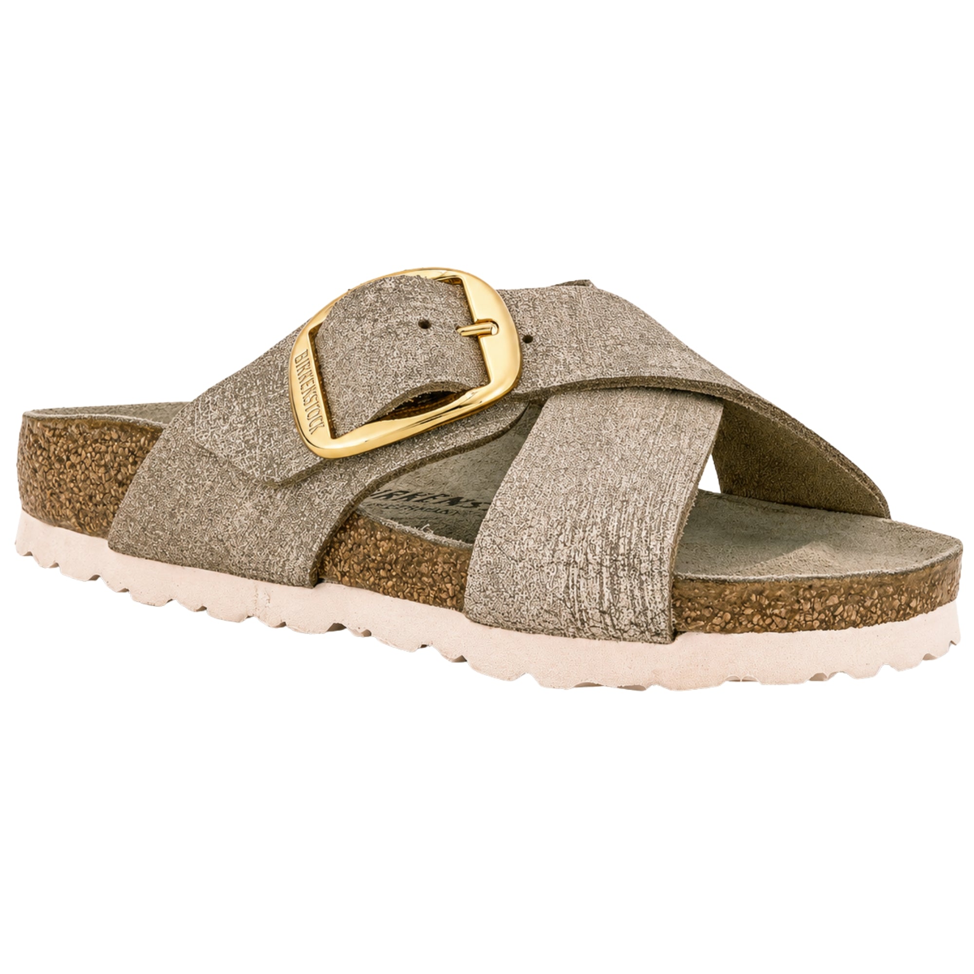 Siena Big Buckle Suede Leather Washed Metallic Rose Gold