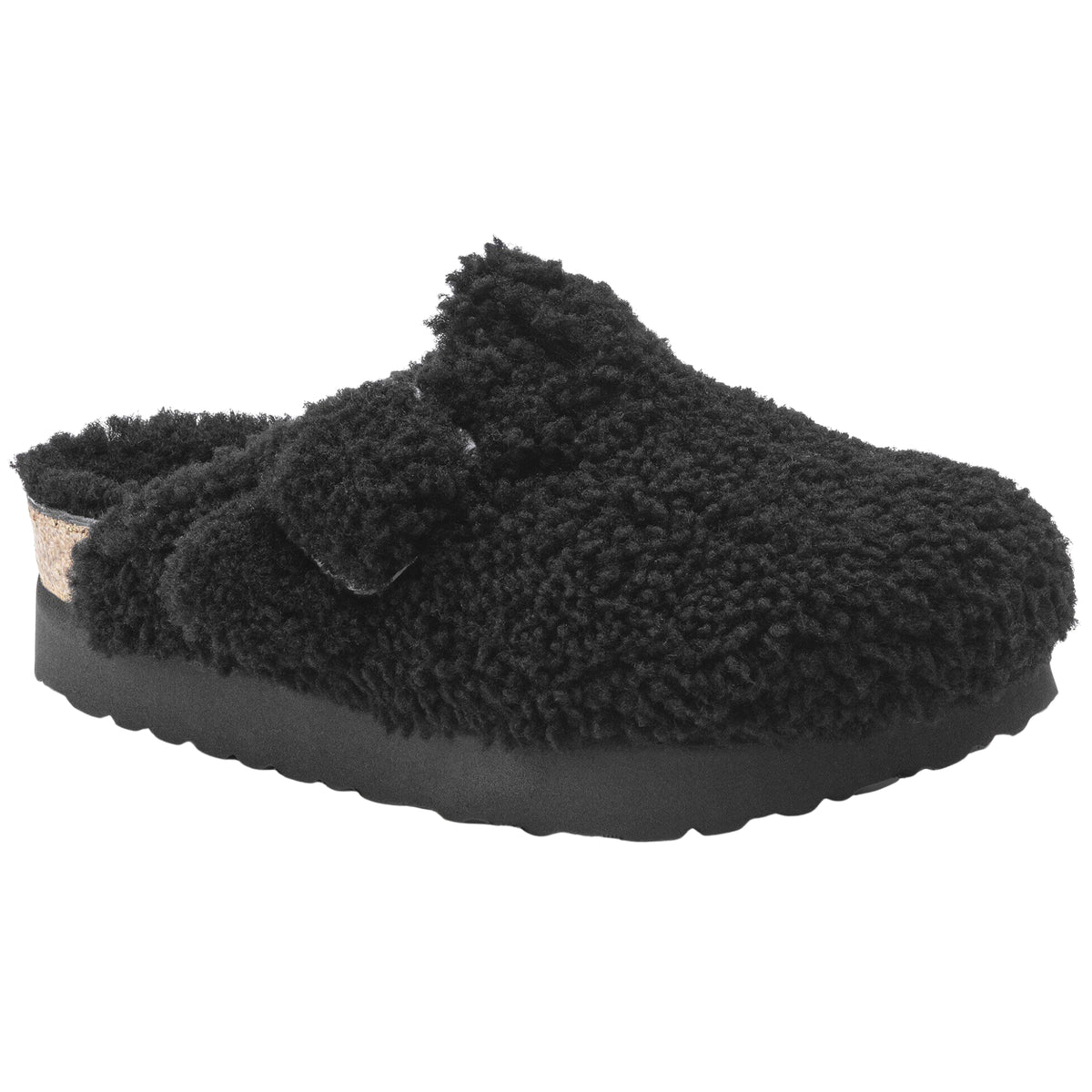 Birkenstock Boston Big Buckle Flex Platform Shearling Teddy Black