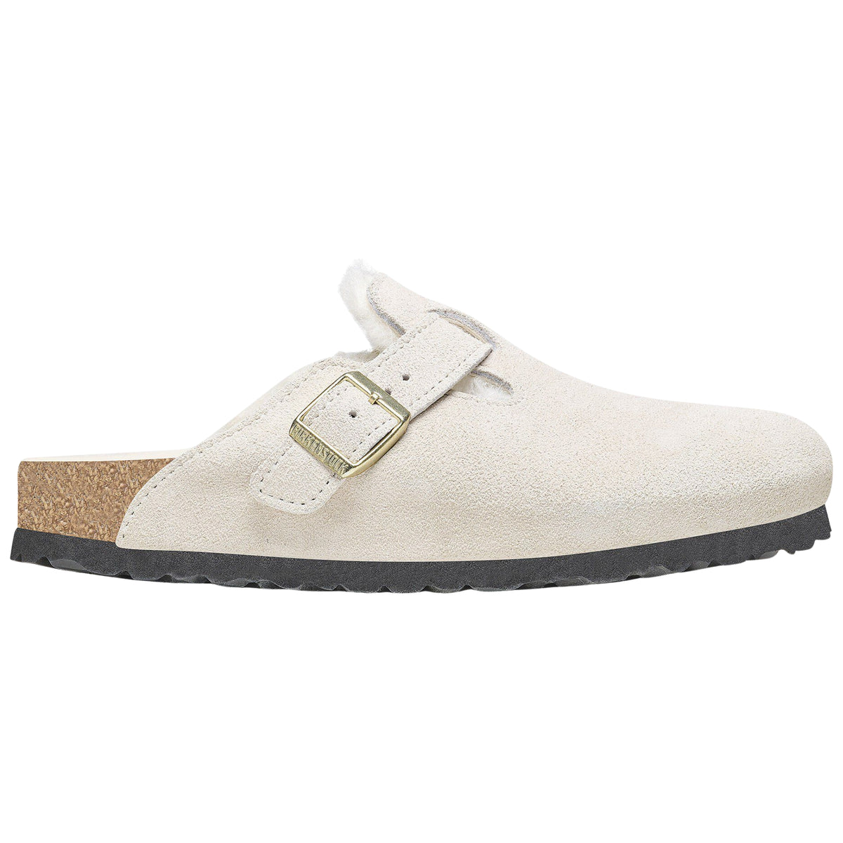 Birkenstock Boston Shearling Antique White Suede Leather Clogs