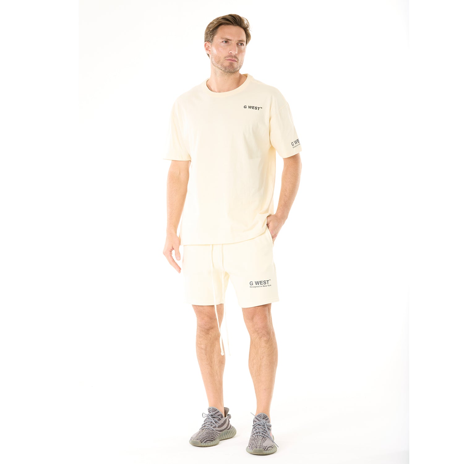 G WEST MENS LIFESTYLE PREMIUM SWEAT SHORTS - CLOUD CREAM