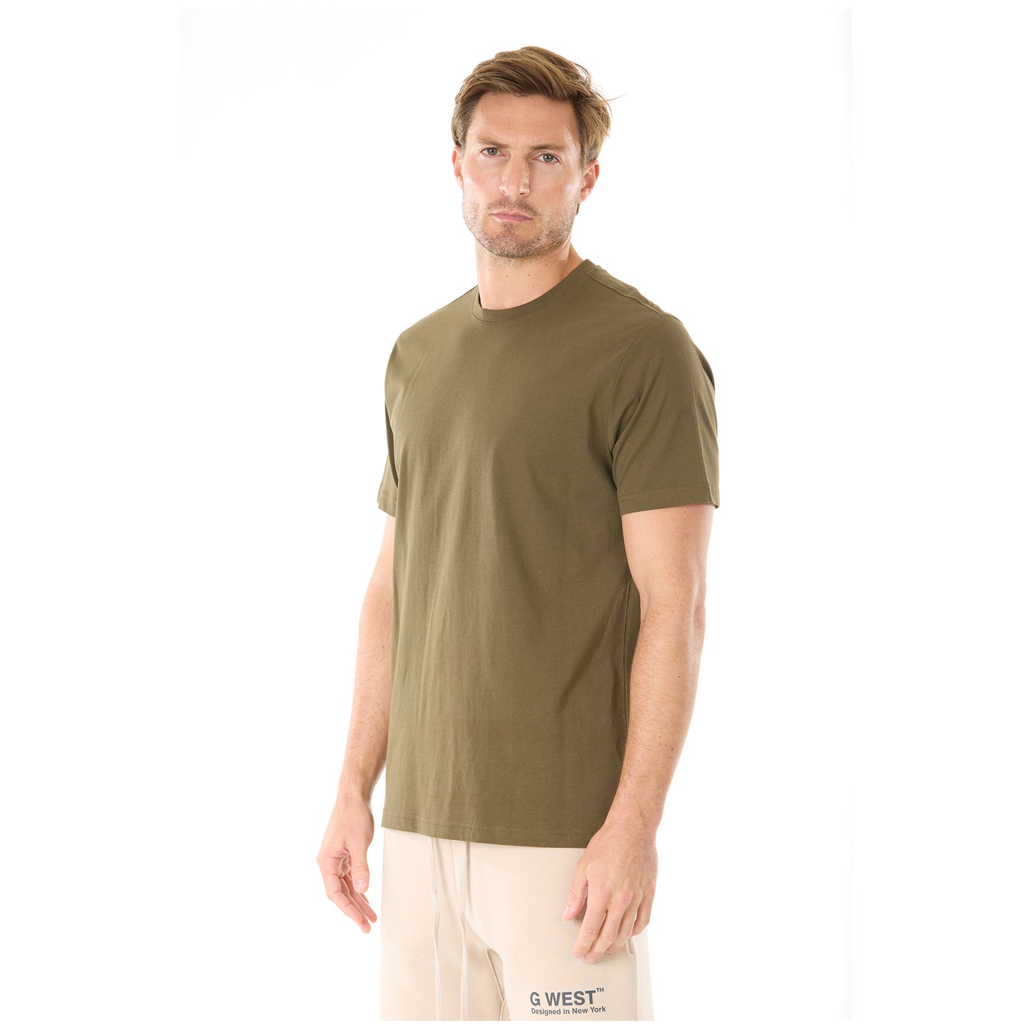 G WEST MENS SOLID CREW NECK TEE - OLIVE