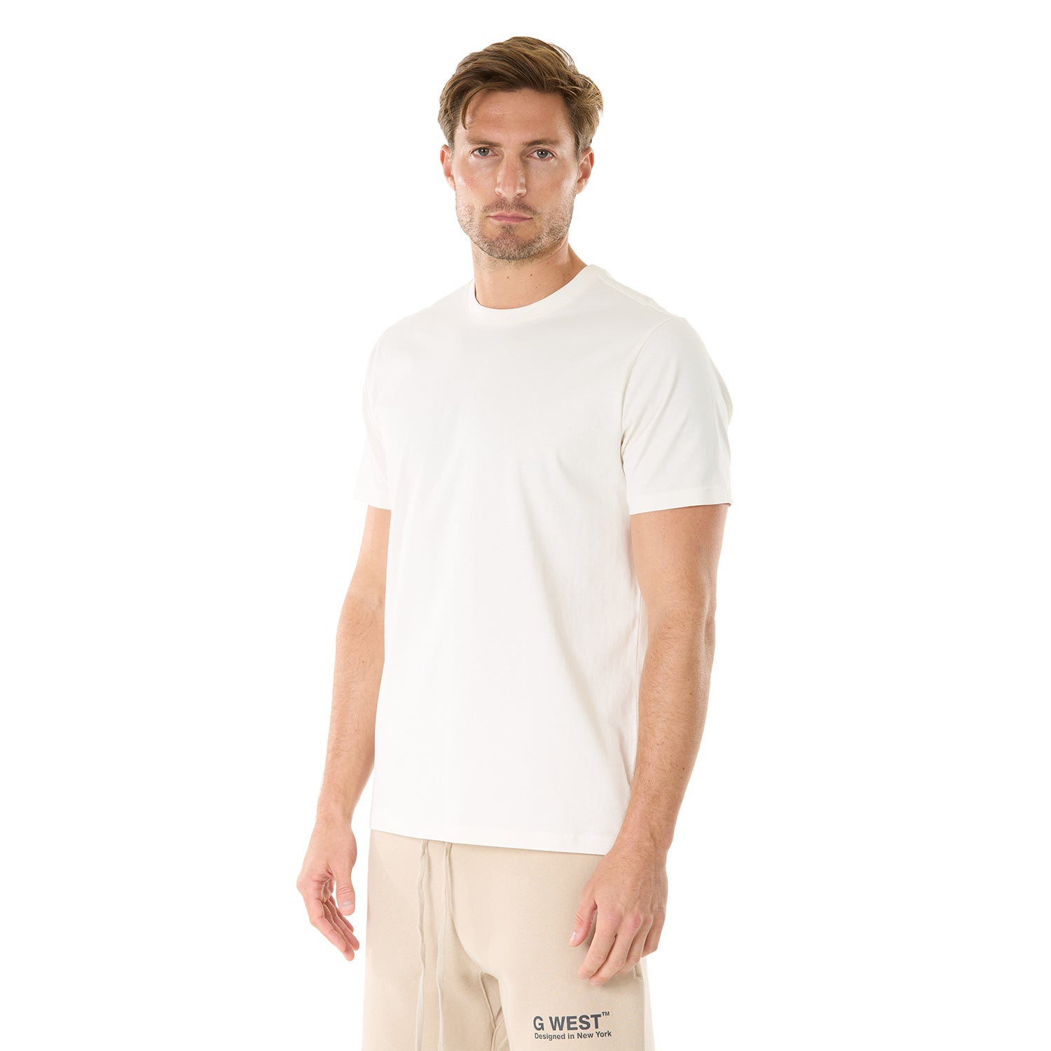 G WEST SOLID CREW NECK TEE - CREAM Mens Style : GWT0001