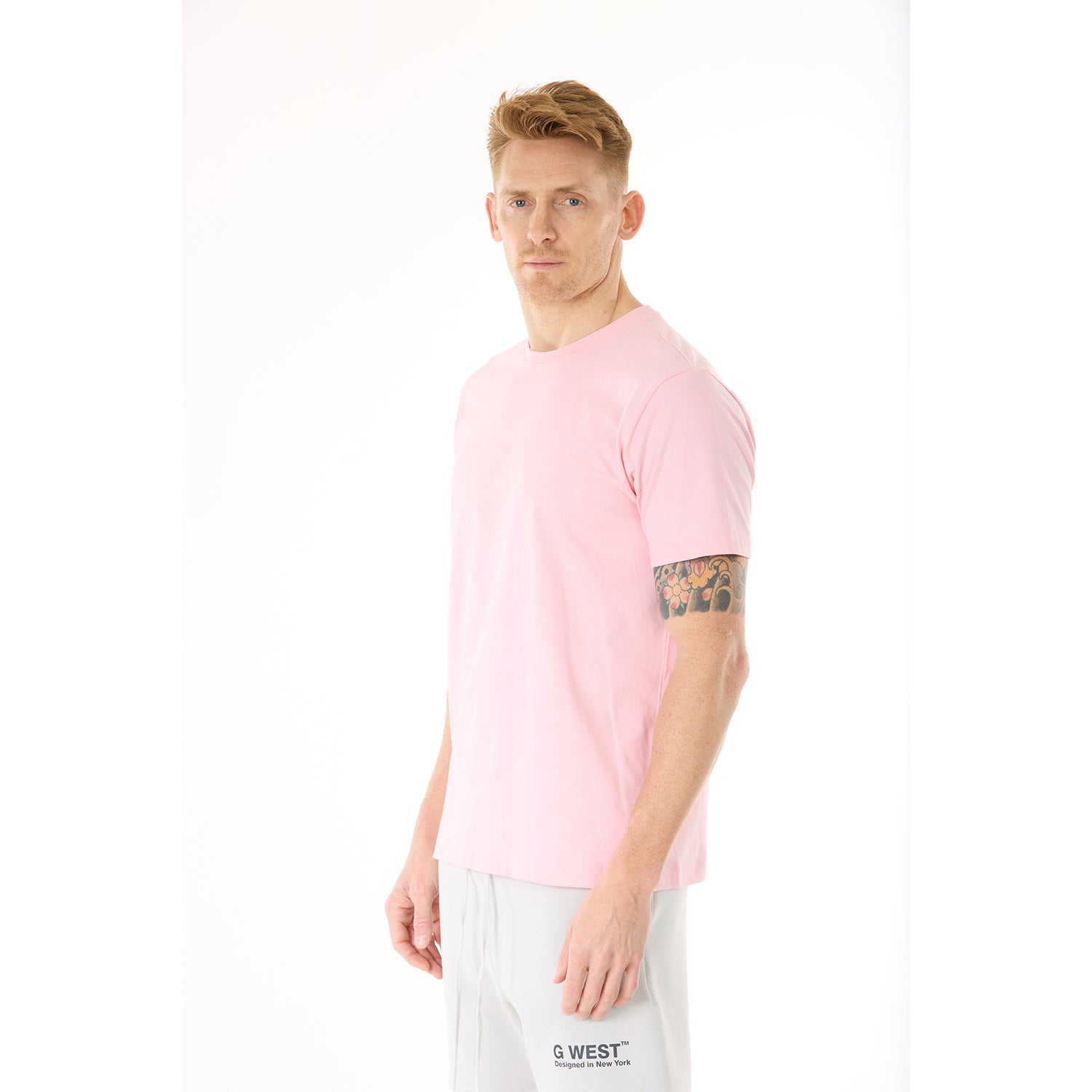 G WEST MENS SOLID CREW NECK TEE - PINK