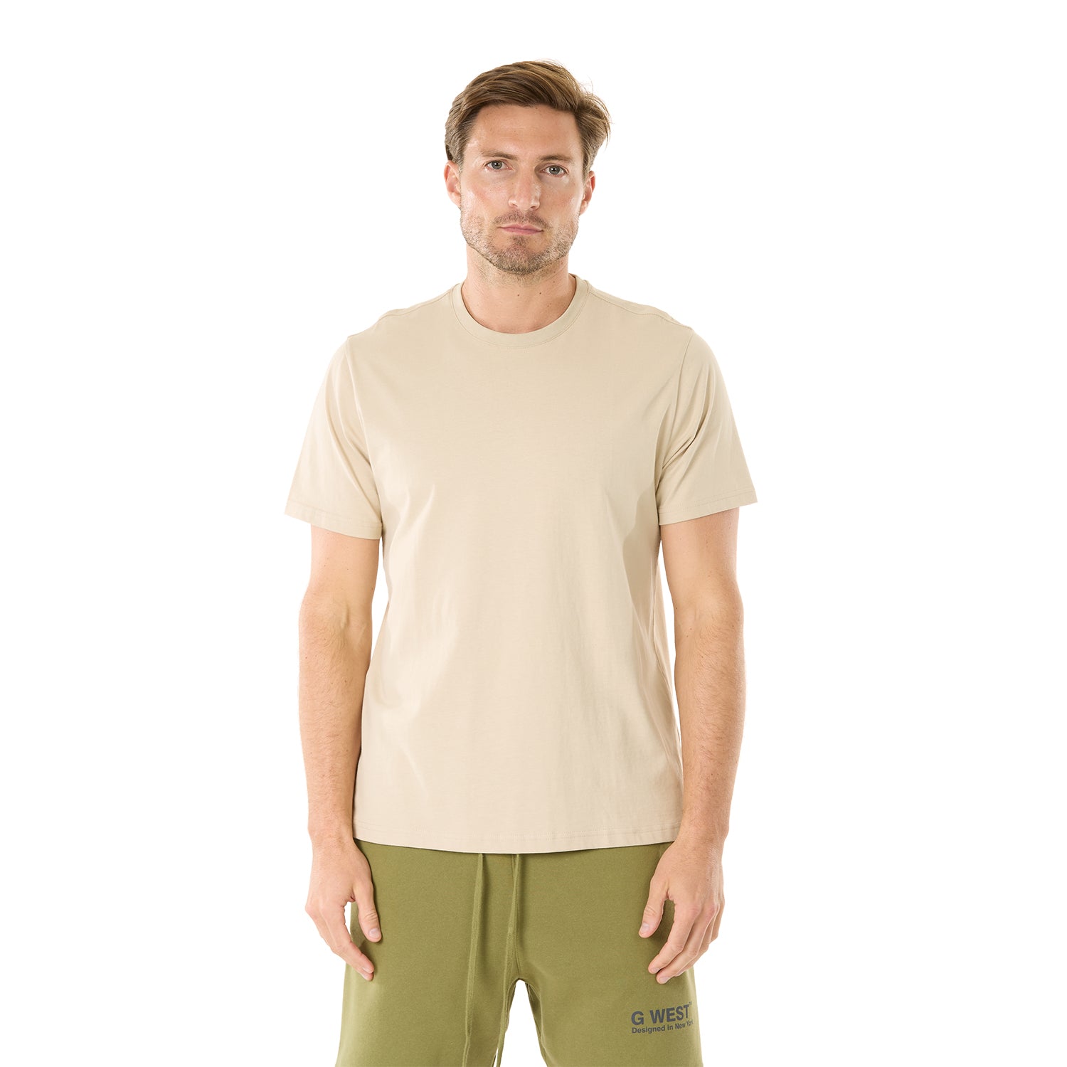 G WEST MENS SOLID CREW NECK TEE - TAN