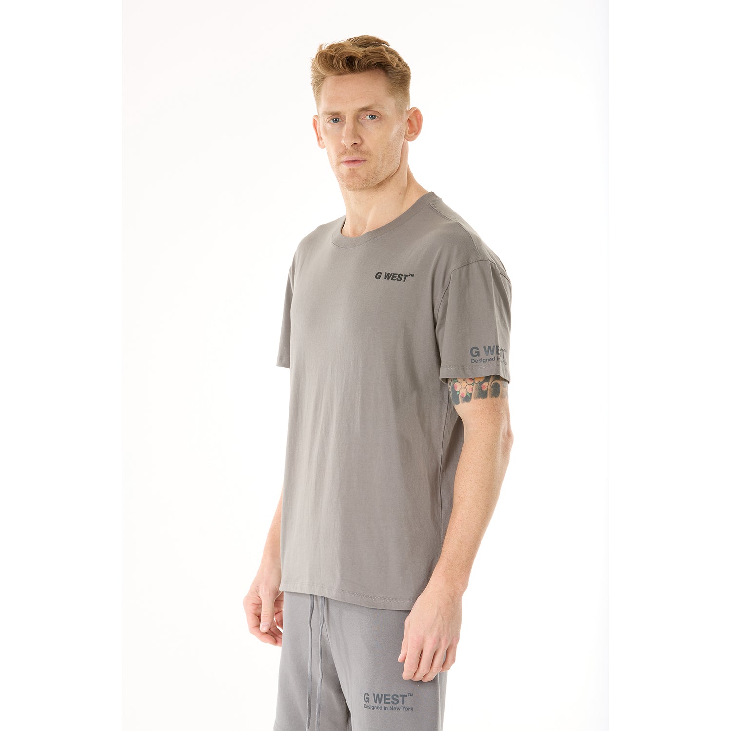 G WEST MENS LIFESTYLE PREMIUM T-SHIRT - CHARCOAL GRAY