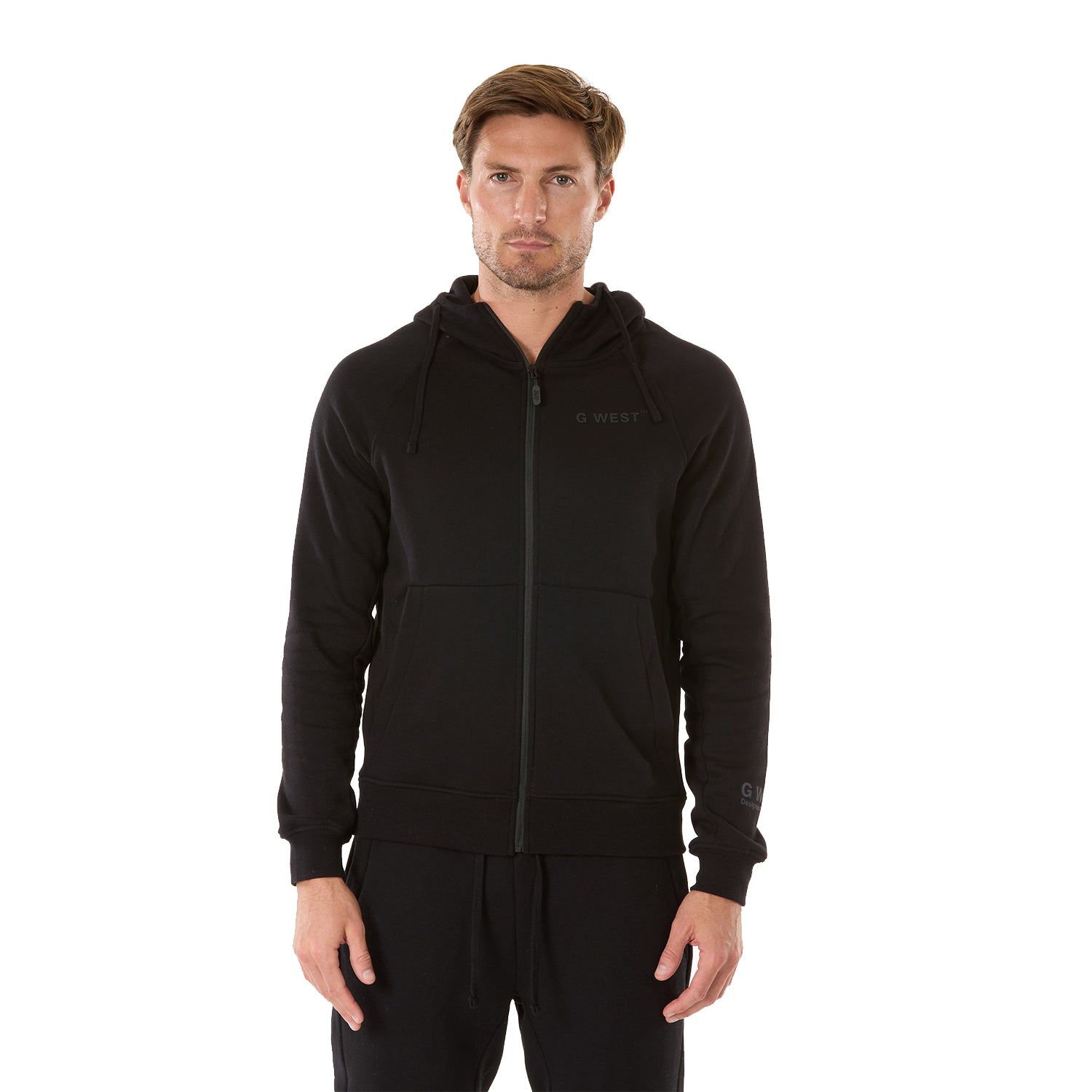 G WEST MENS FLEECE ZIPPER HOODIE - JET BLACK