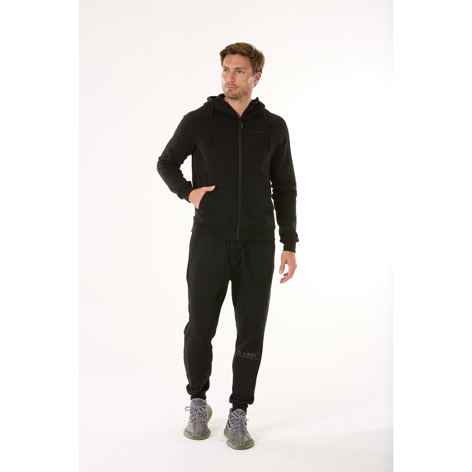 G WEST MENS FLEECE ZIPPER HOODIE - JET BLACK