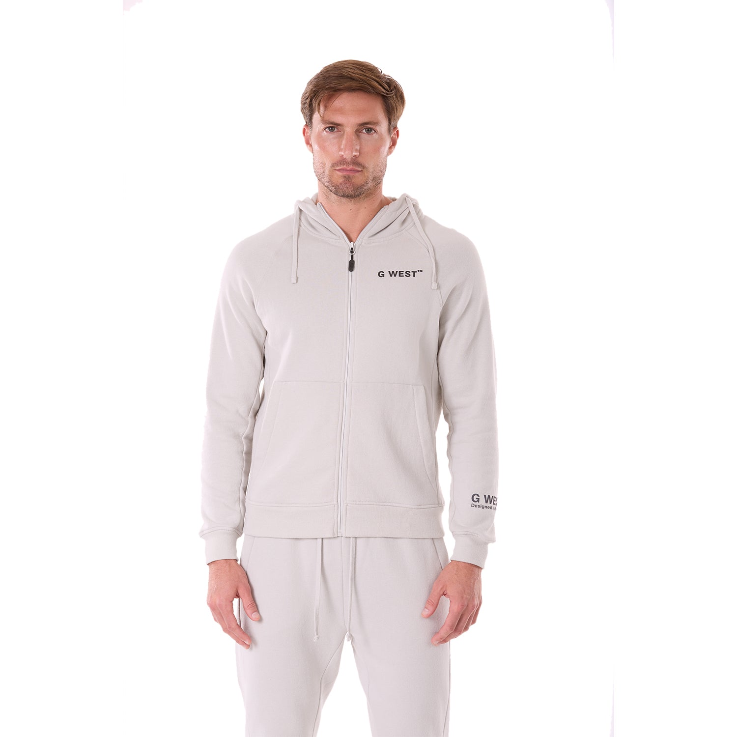 G WEST MENS FLEECE ZIPPER HOODIE - STORMY GRAY