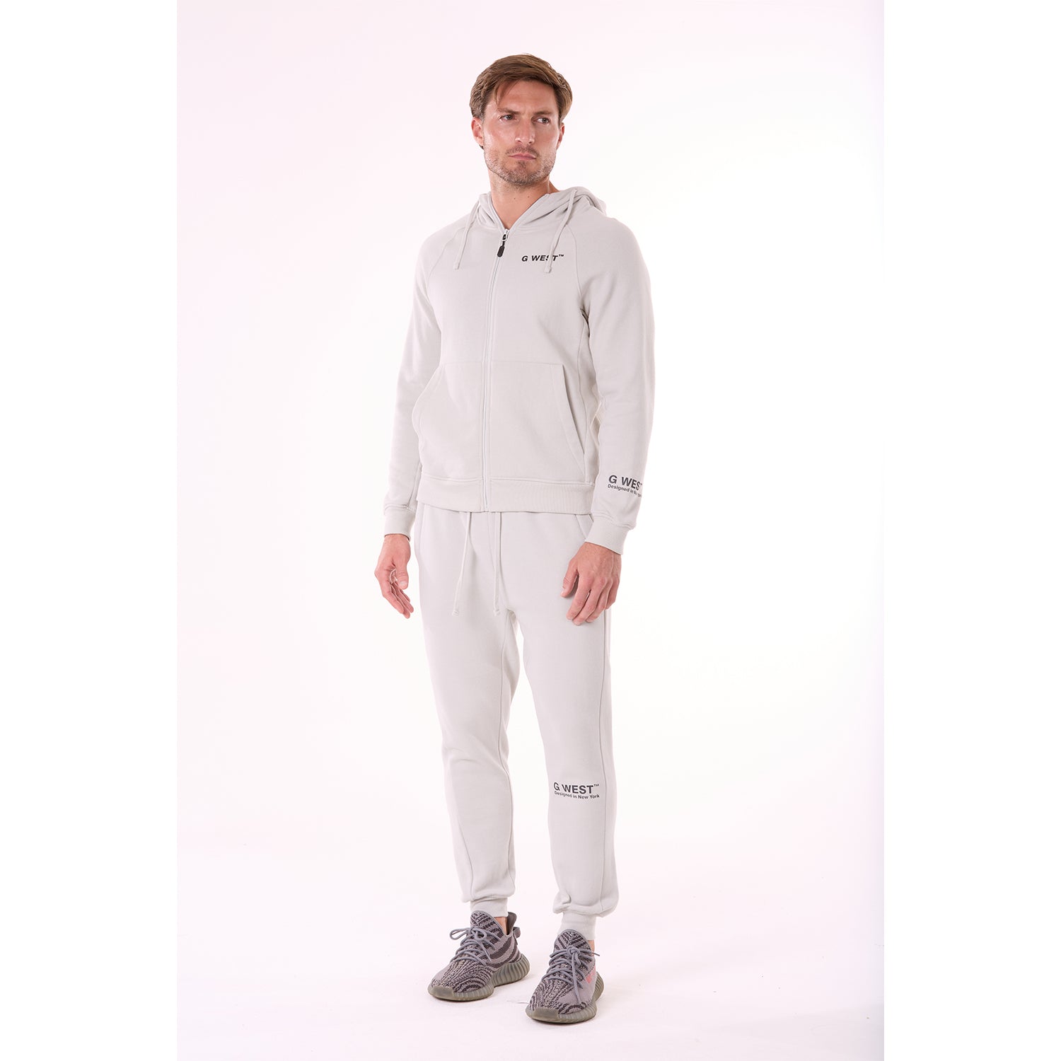 G WEST MENS FLEECE ZIPPER HOODIE - STORMY GRAY