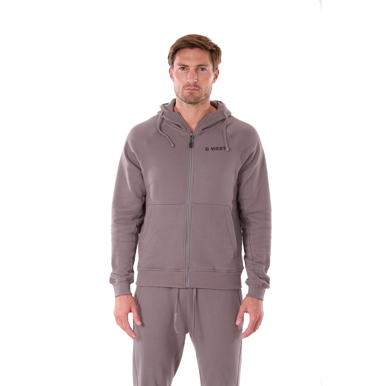 G WEST MENS FLEECE ZIPPER HOODIE - CHARCOAL GREY