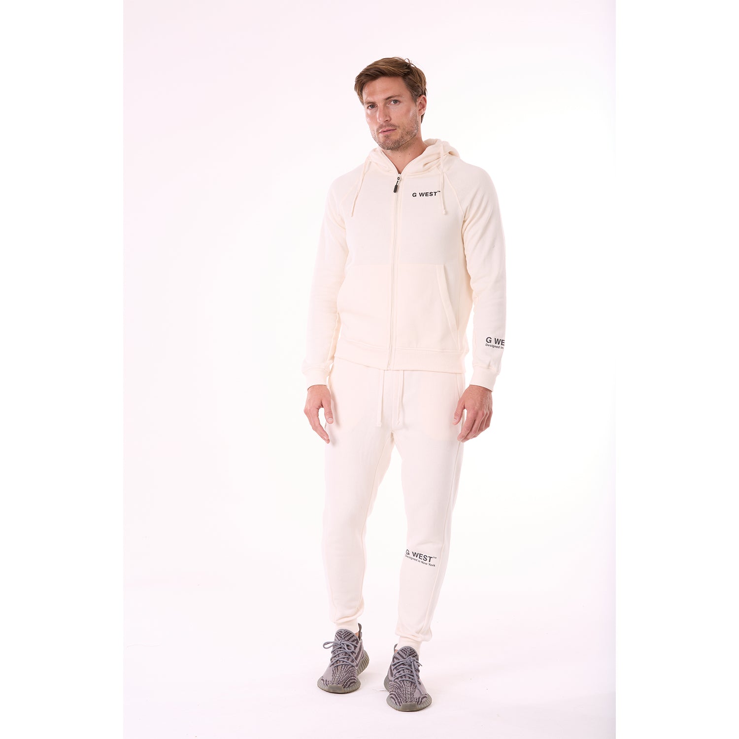 G WEST MENS FLEECE ZIPPER HOODIE - WHISPER WHITE