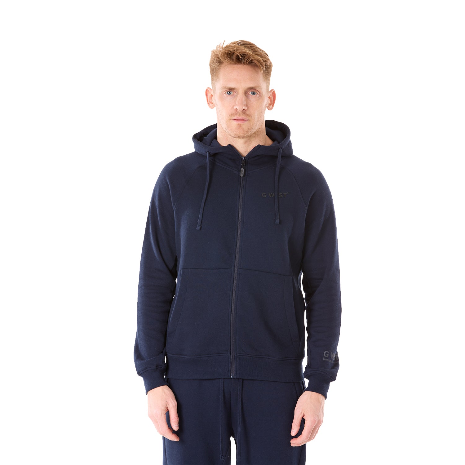 G WEST MENS FLEECE ZIPPER HOODIE - NAVY BLAZER