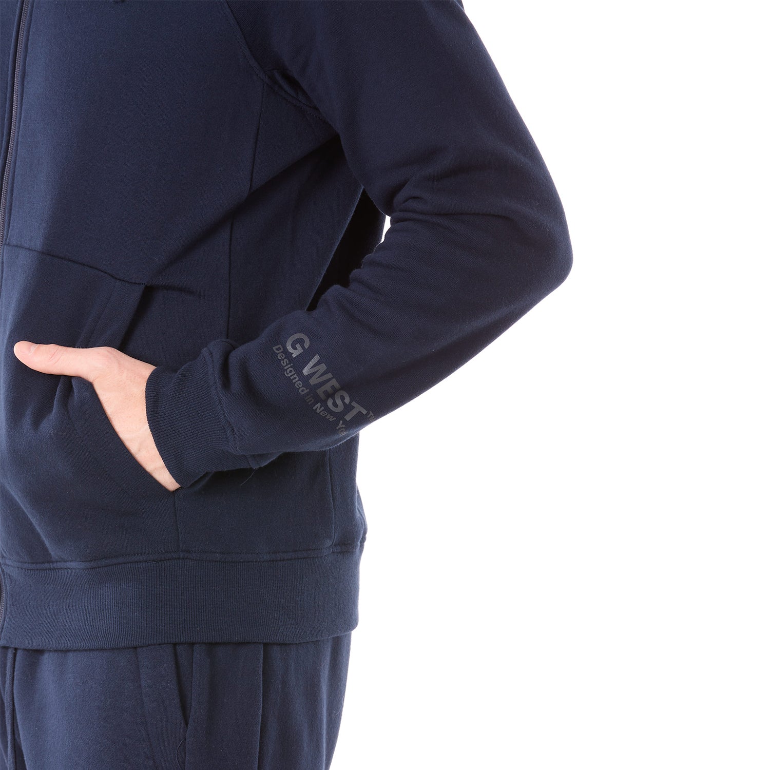 G WEST MENS FLEECE ZIPPER HOODIE - NAVY BLAZER