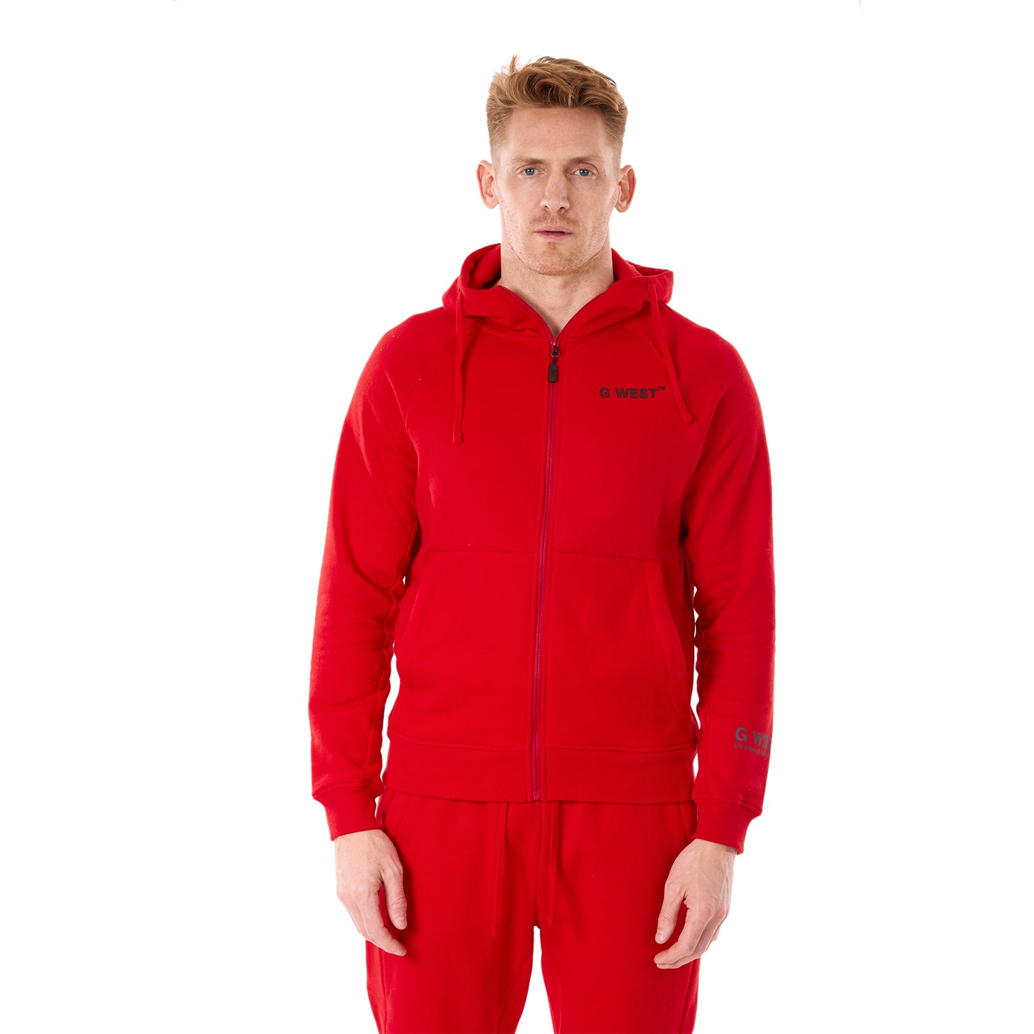 G WEST MENS FLEECE ZIPPER HOODIE - RACING RED