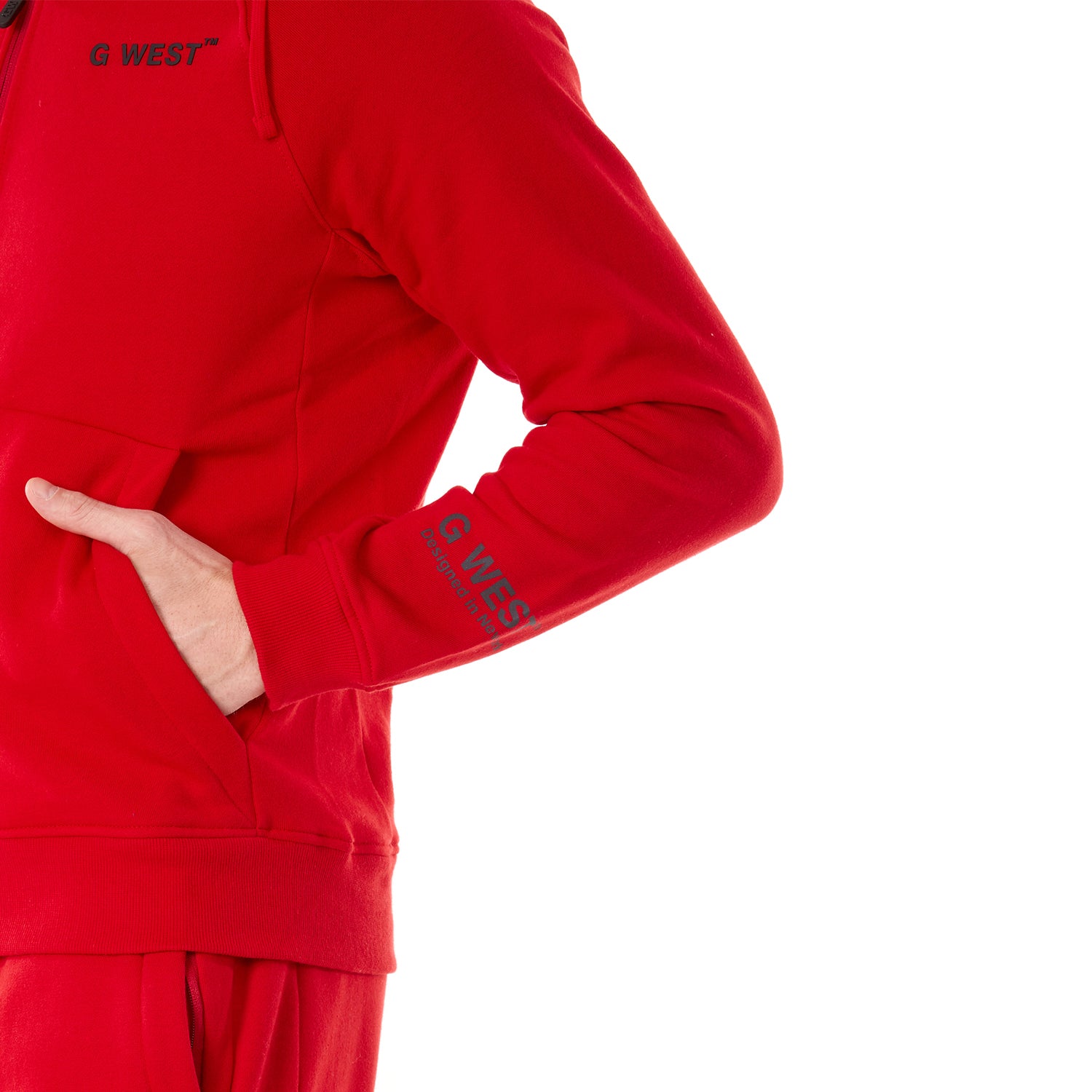G WEST MENS FLEECE ZIPPER HOODIE - RACING RED