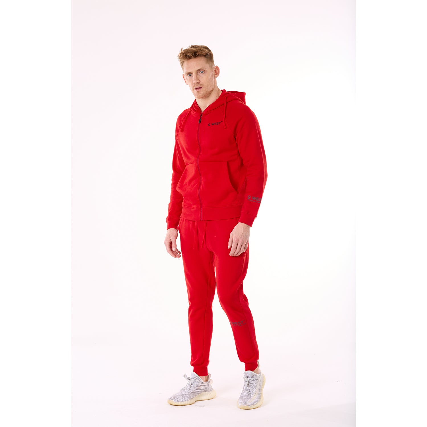 G WEST MENS FLEECE ZIPPER HOODIE - RACING RED