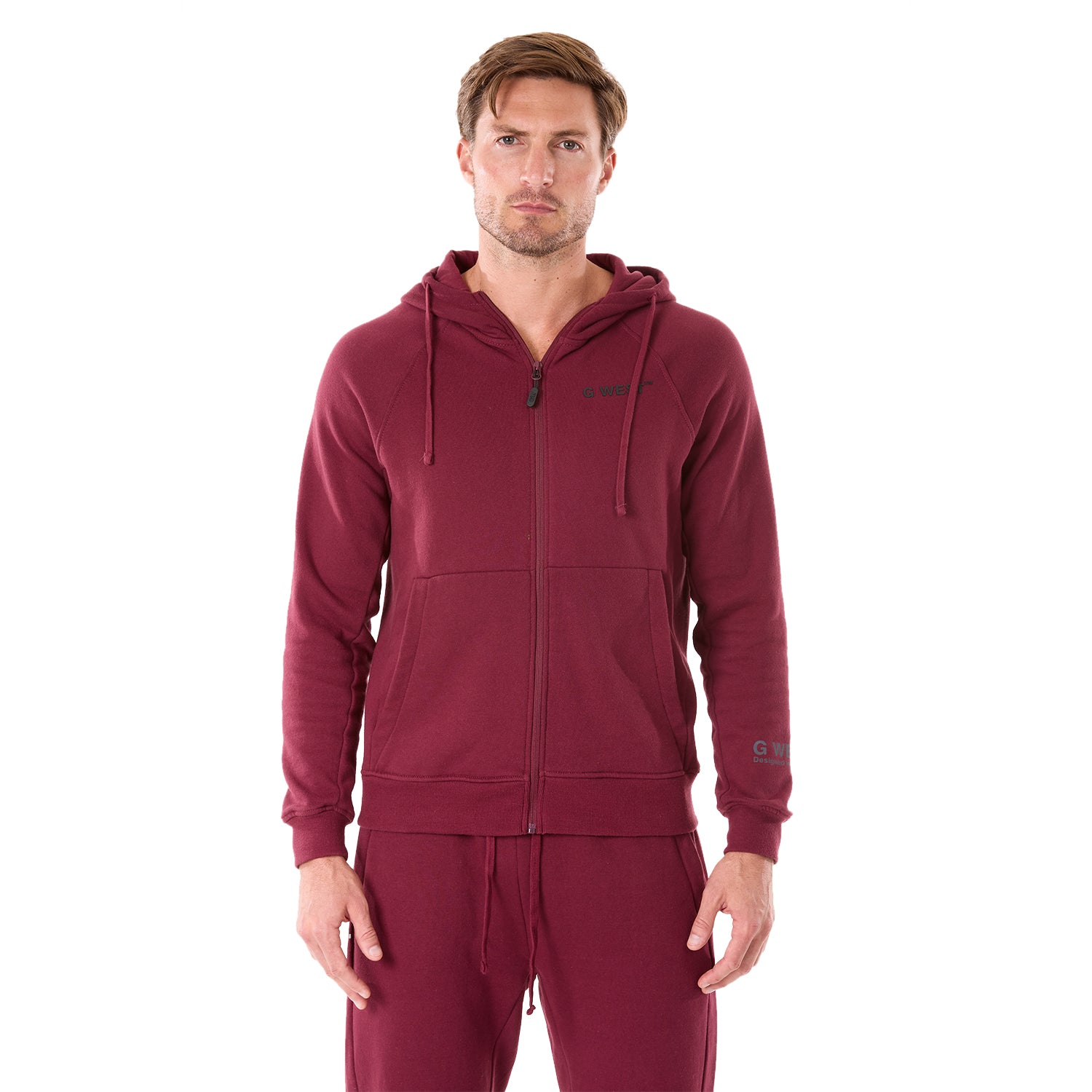 G WEST MENS FLEECE ZIPPER HOODIE - BURGUNDY