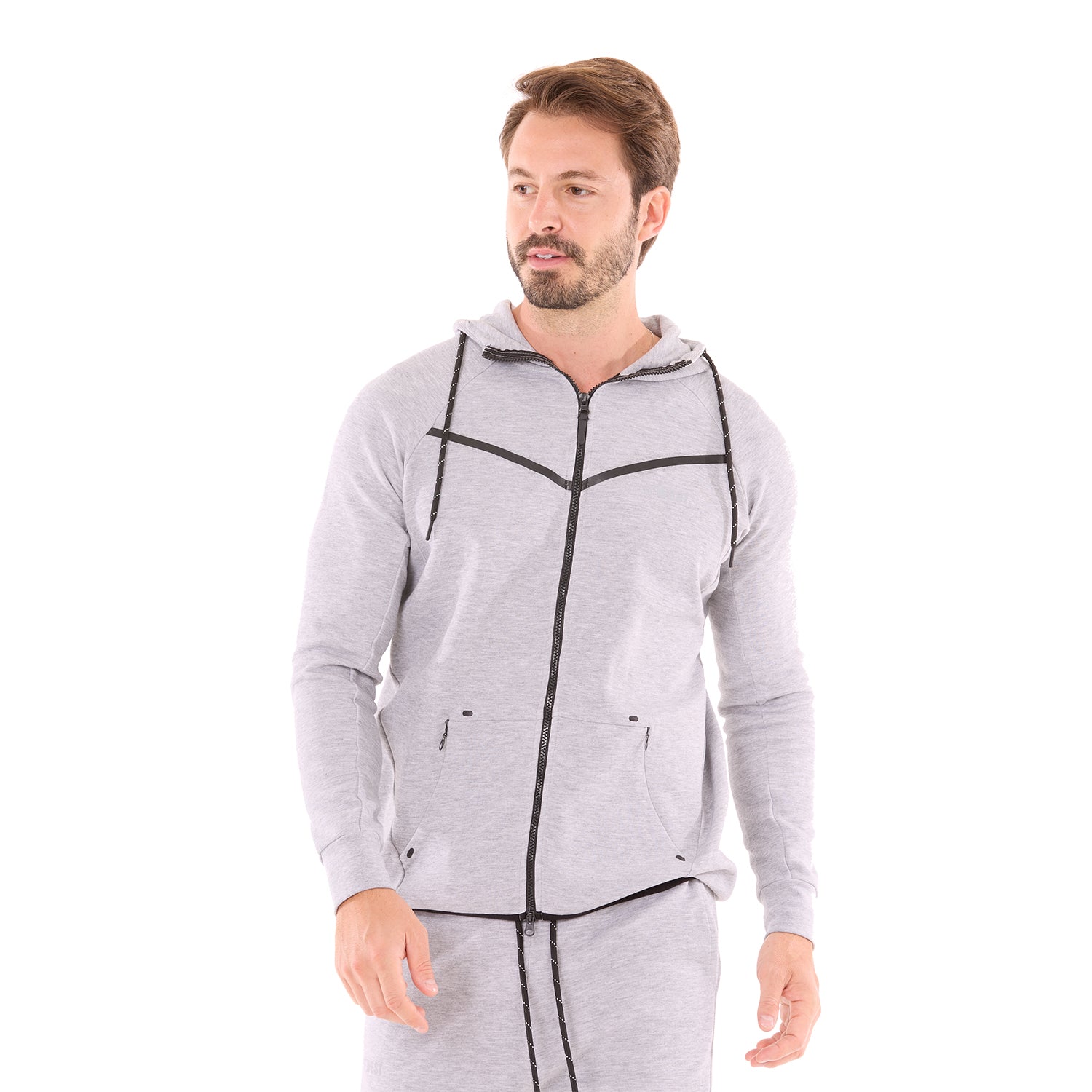 G WEST MENS FLEECE ZIPPER HOODIE - GREY