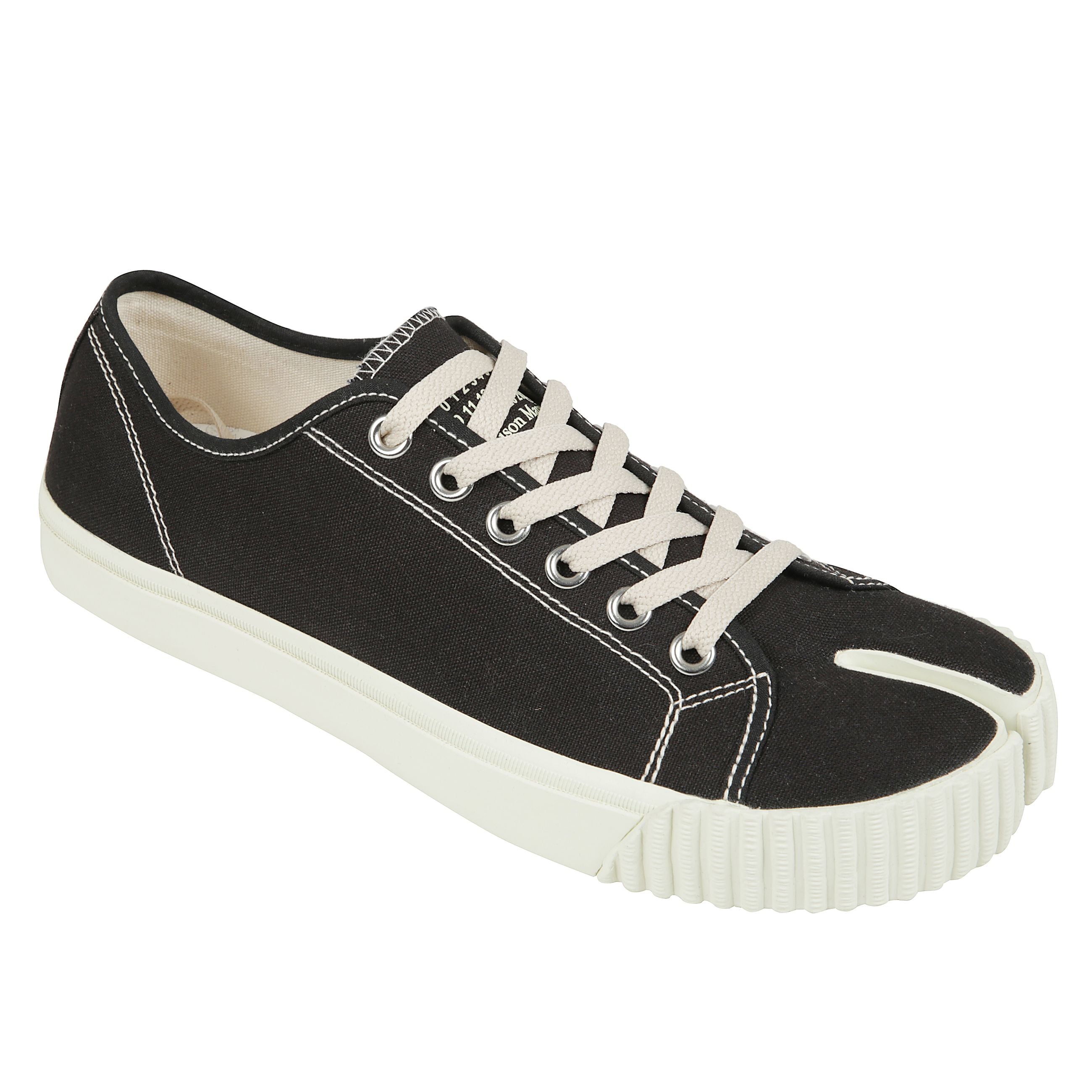 Sneakers tabi in cotone, chiusura frontale con lacci, logo posteriore, suola a coste e linguetta con logo