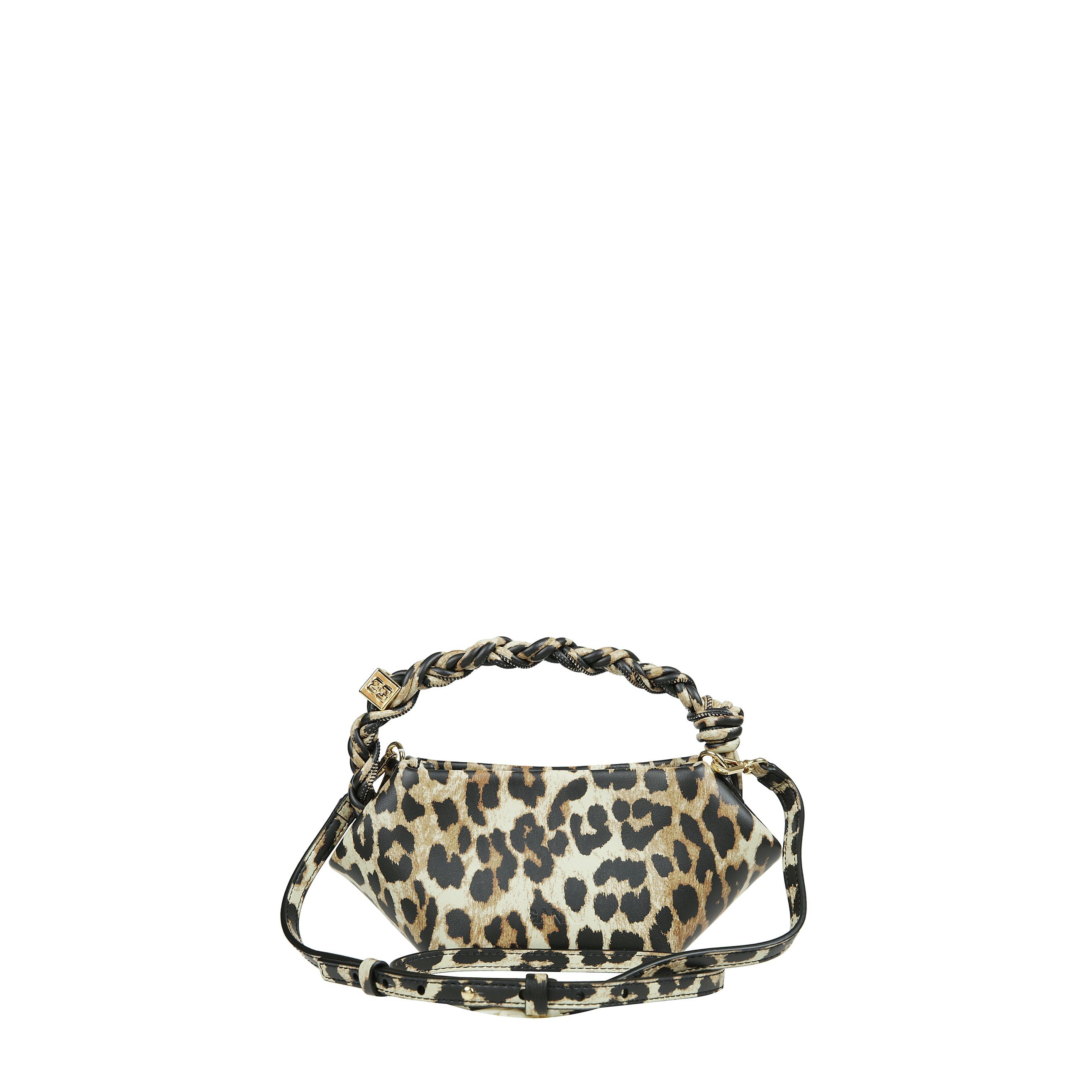 Borsa bou ganni in misto pelle, con stampa animalier e manico intrecciato
amovibile-regolabile.