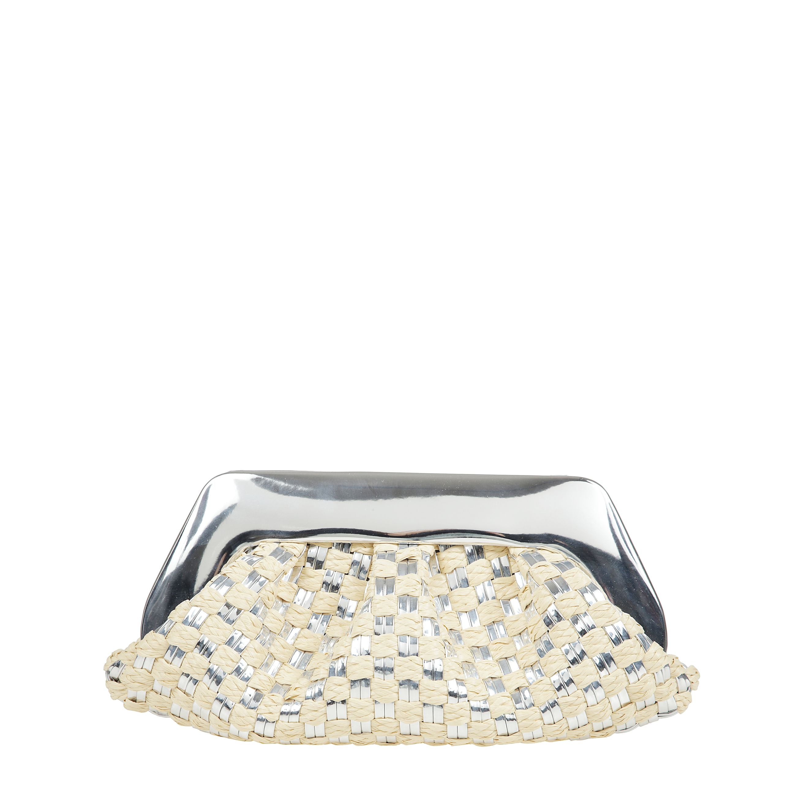 Borsa modello intrecciato all-over realizzata in pelle sintetica e paglia, manico on-top, chiusura magnetico nascosta e scomparto unico