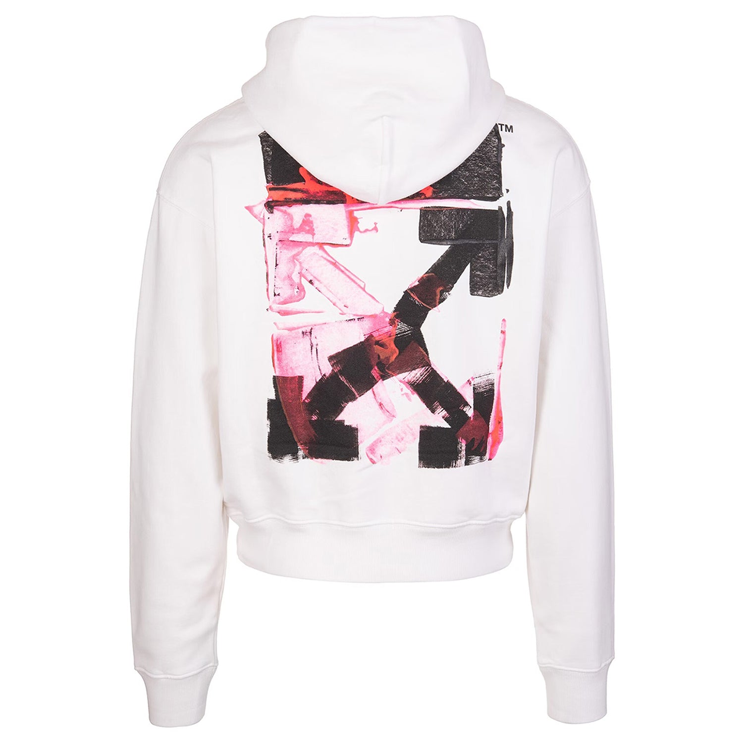 Off-White Acrylic Arrow Logo Print Hooded Sweatshirt White Black Fucshia