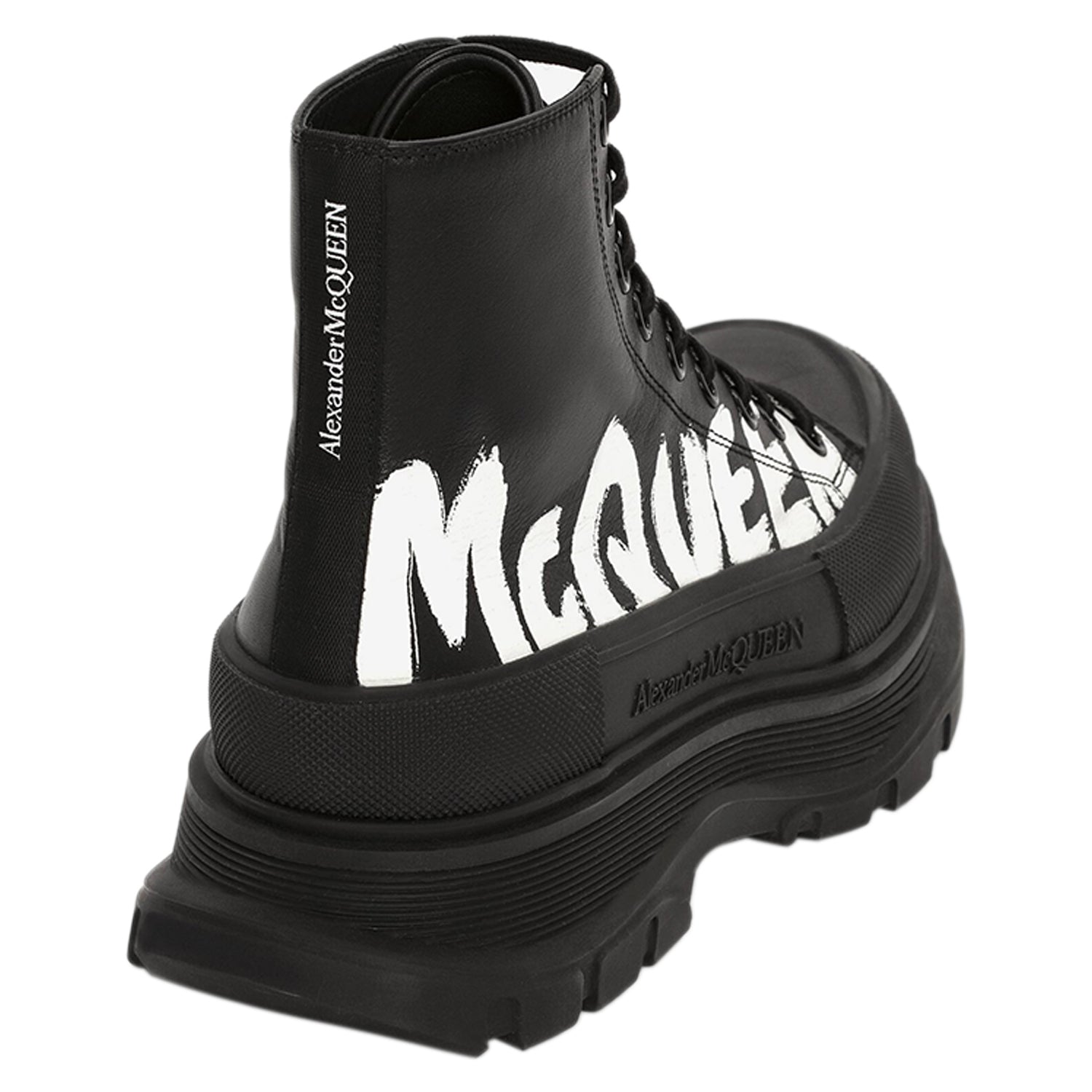 Alexander McQueen Tread Slick Boot Leather Graffiti Black White