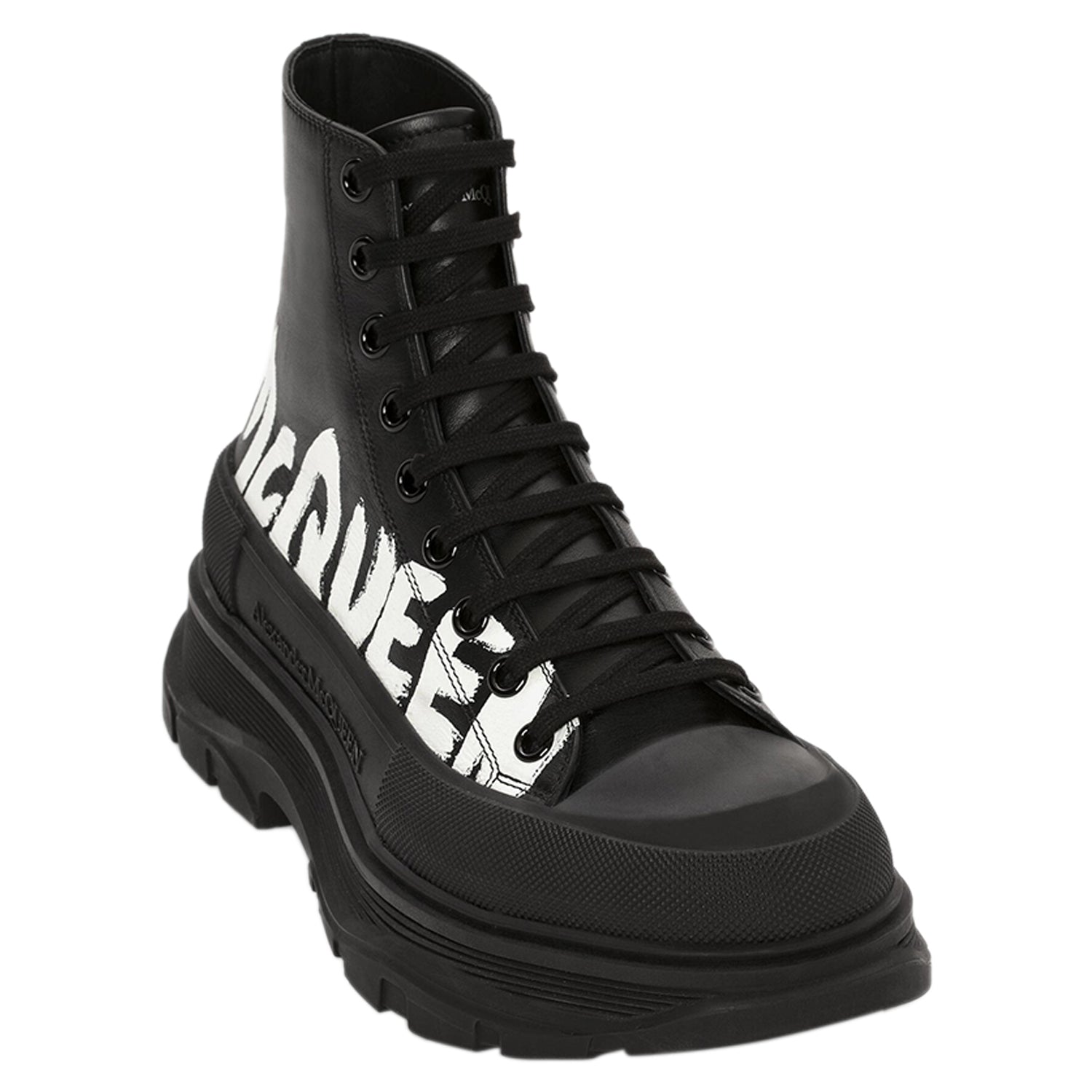 Alexander McQueen Tread Slick Boot Leather Graffiti Black White