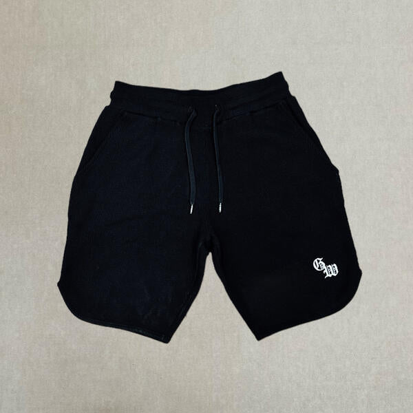 G WEST MENS WAFFLE SHORTS- BLACK