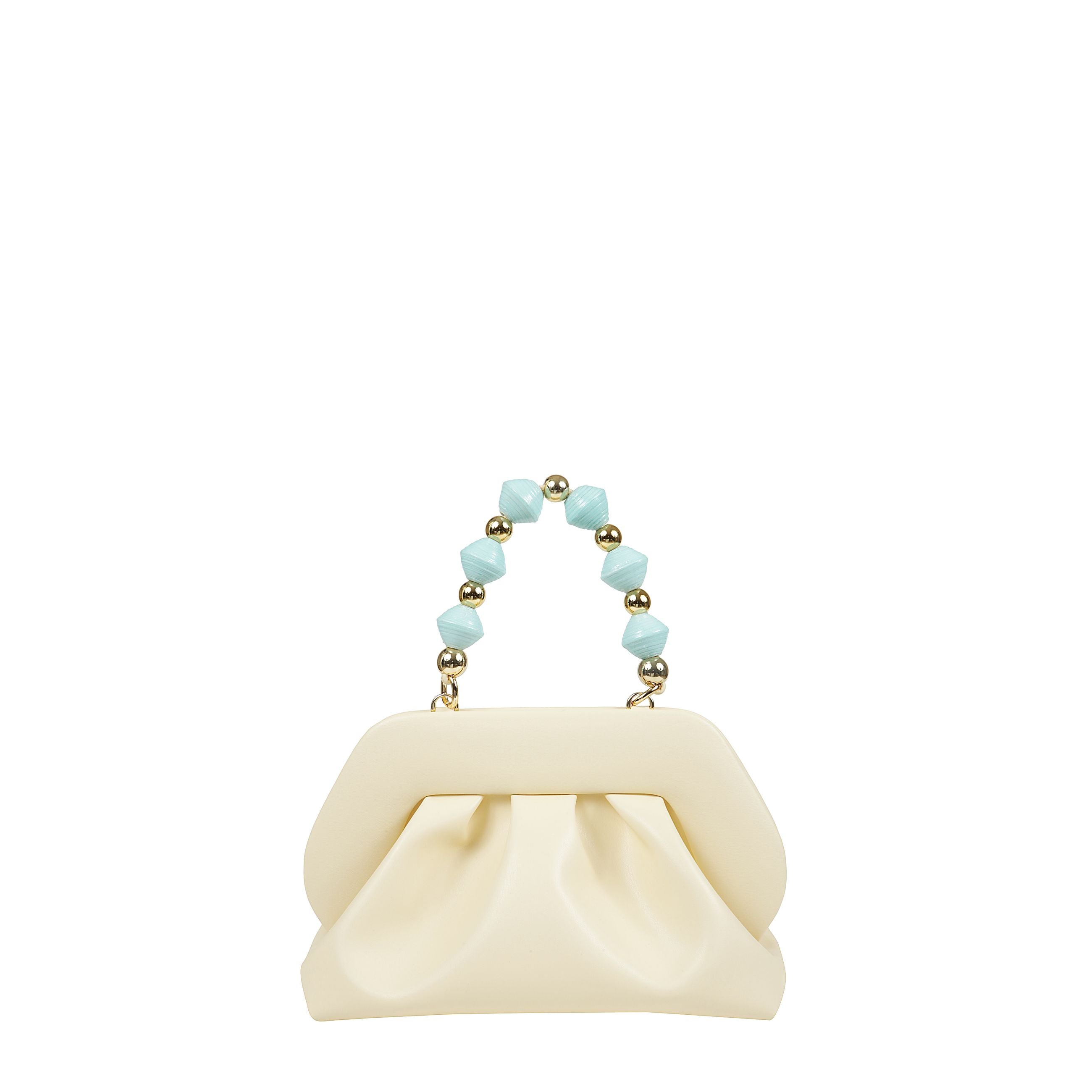 Pochette in pelle con manico perlato e tracolla rimovibile, chiusura magnetica superiore