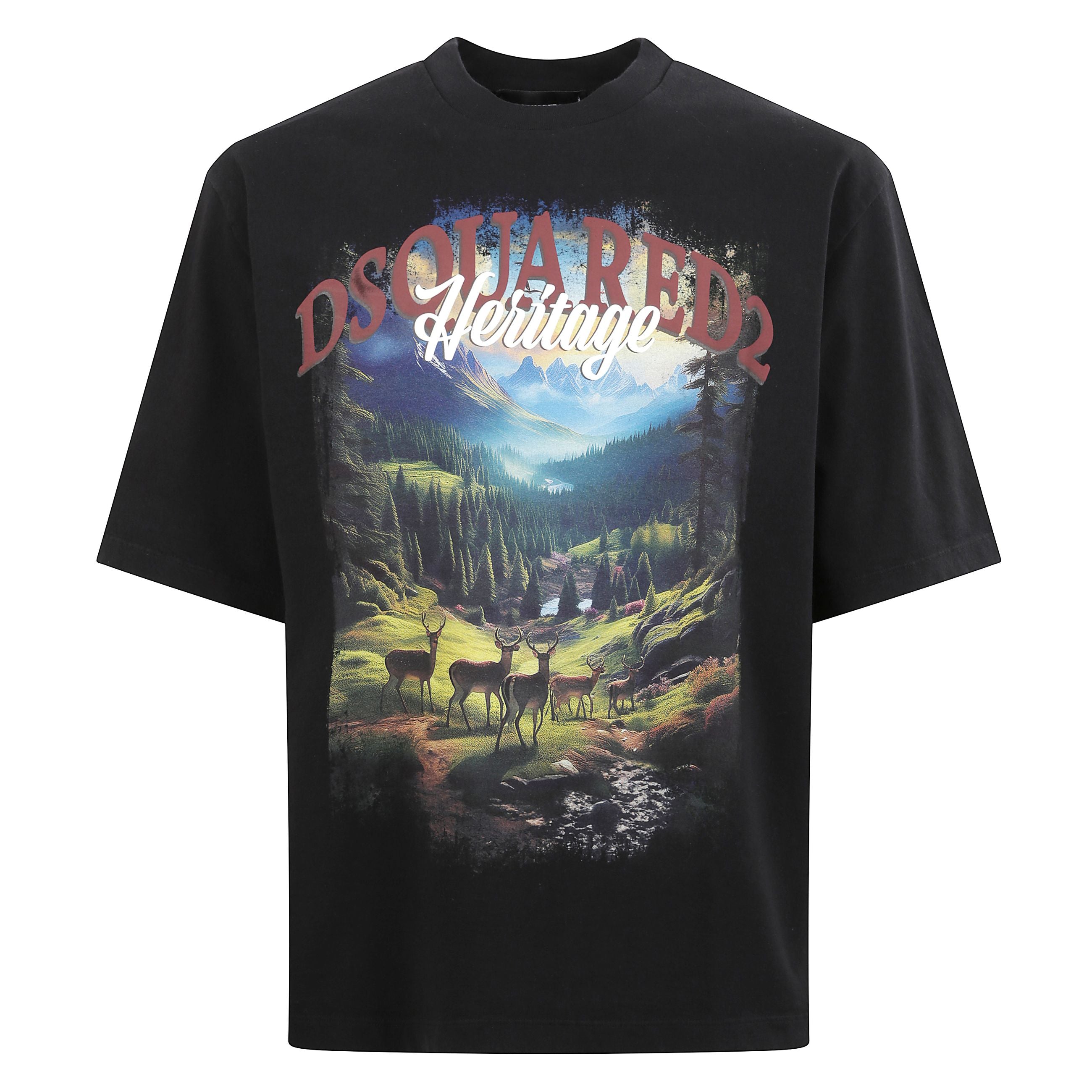 T-shirt in cotone con scollo girocollo e maniche corte. vestibilità loose fit, caratterizzata da una stampa a contrasto sul davanti, nella quale è presente la firma del brand dsquared2.