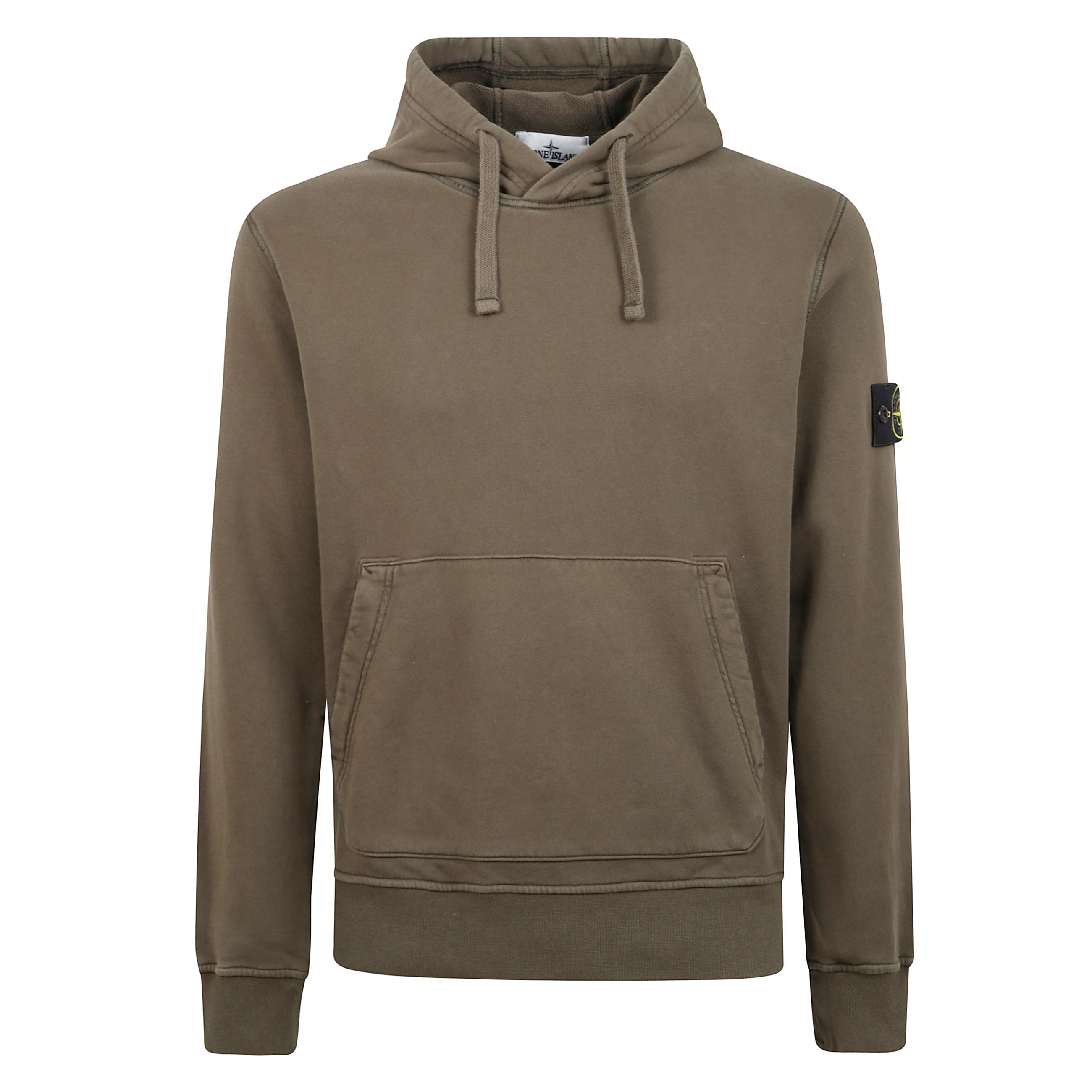 Felpa di cotone con cappuccio con coulisse, tasca a marsupio, lunetta foderata sotto la scollatura posteriore e cuciture overlock