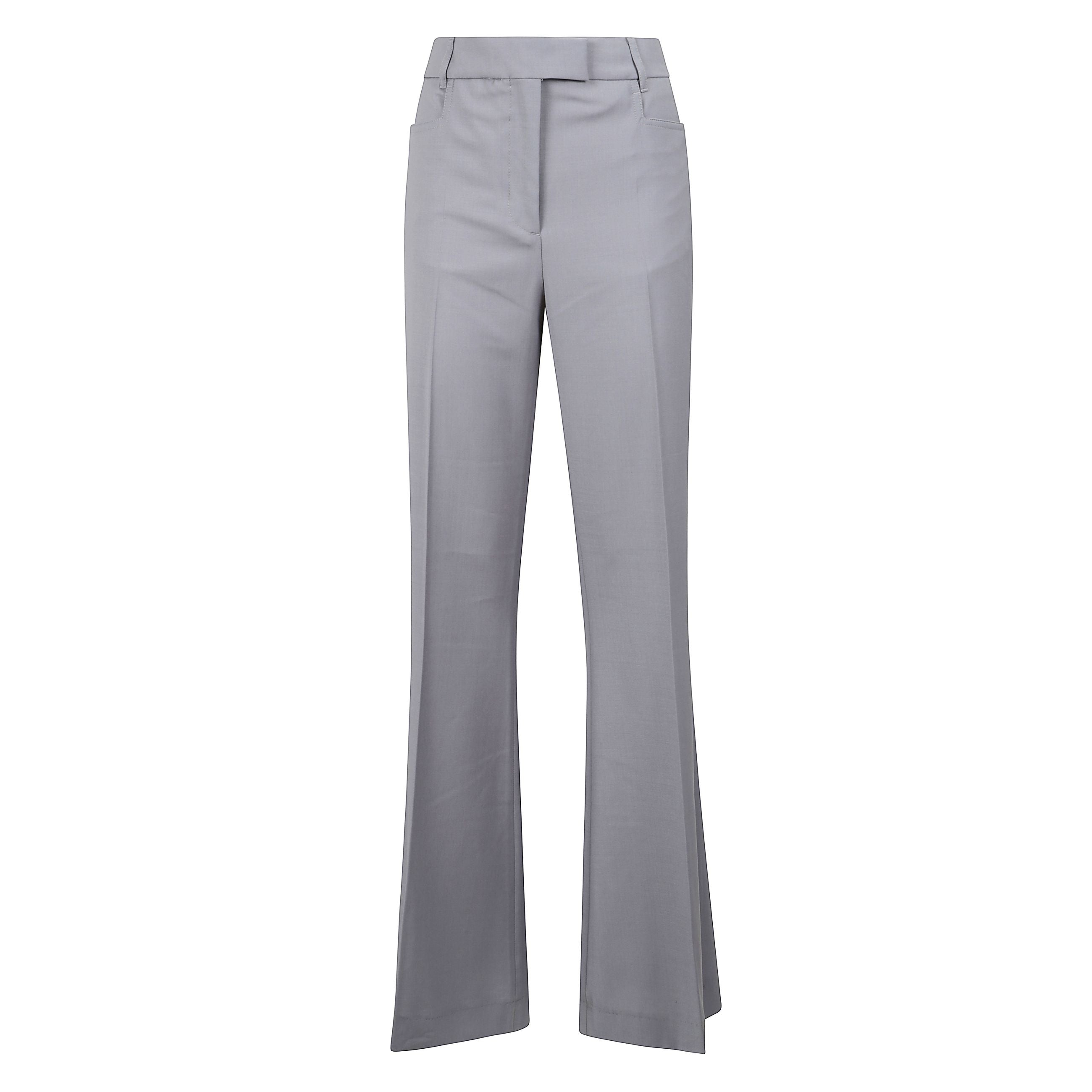 Pantaloni svasati mariel, chiusura nascosta frontale con bottone, gancio e zip. due tasche laterali tonde e due tasche posteriori a filetto