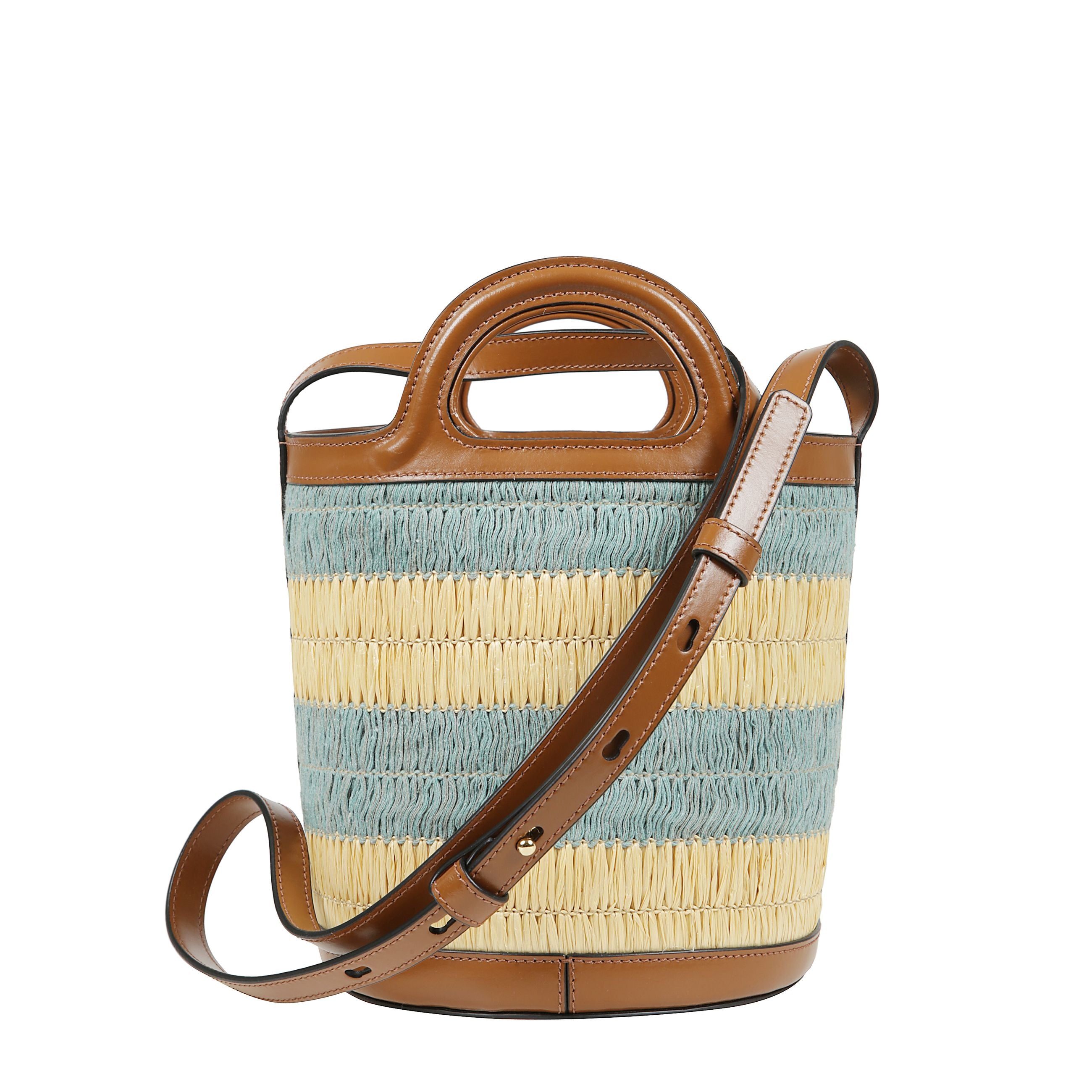 Borsa tote tropicalia con chiusura a coulisse, due manici,
tracolla regolabile e tasca interna con zip