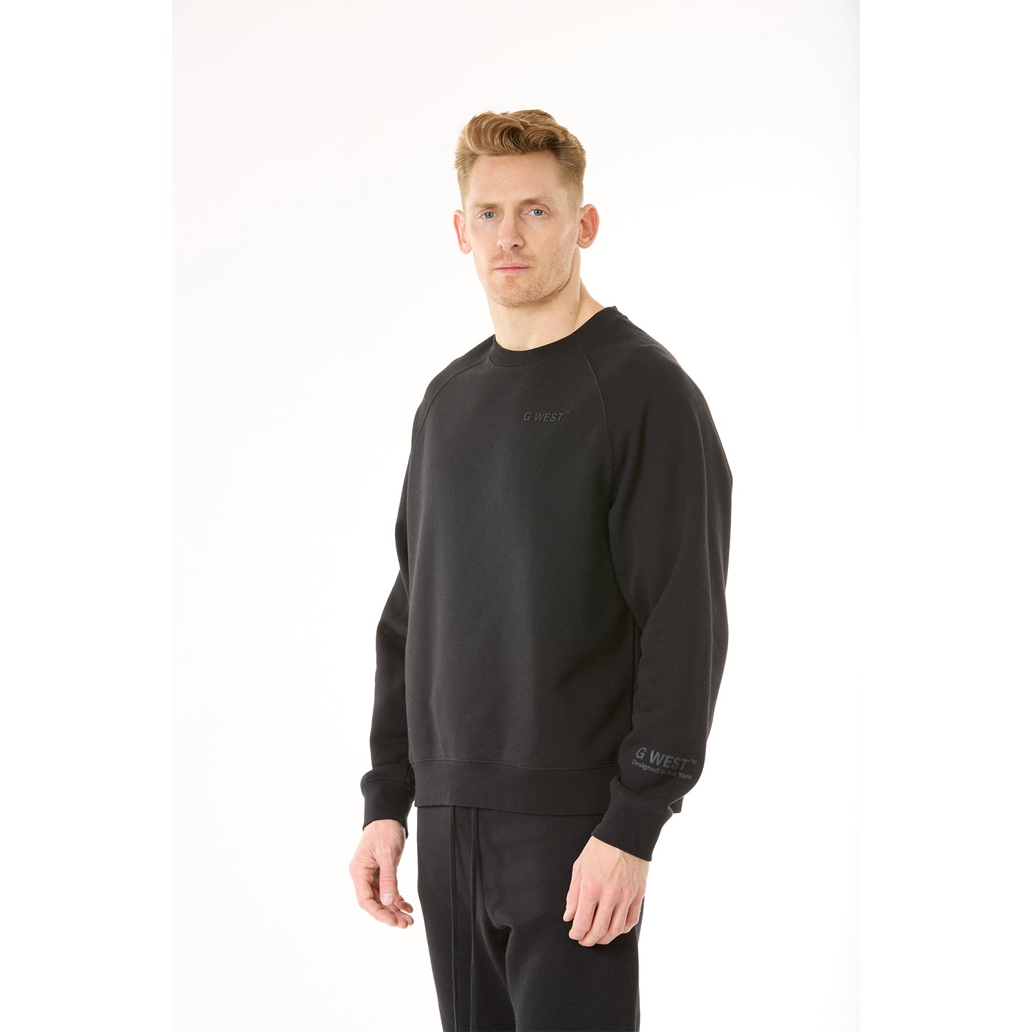 G WEST MENS LIFESTYLE PREMIUM CREW NECK SWEATSHIRT - JET BACK