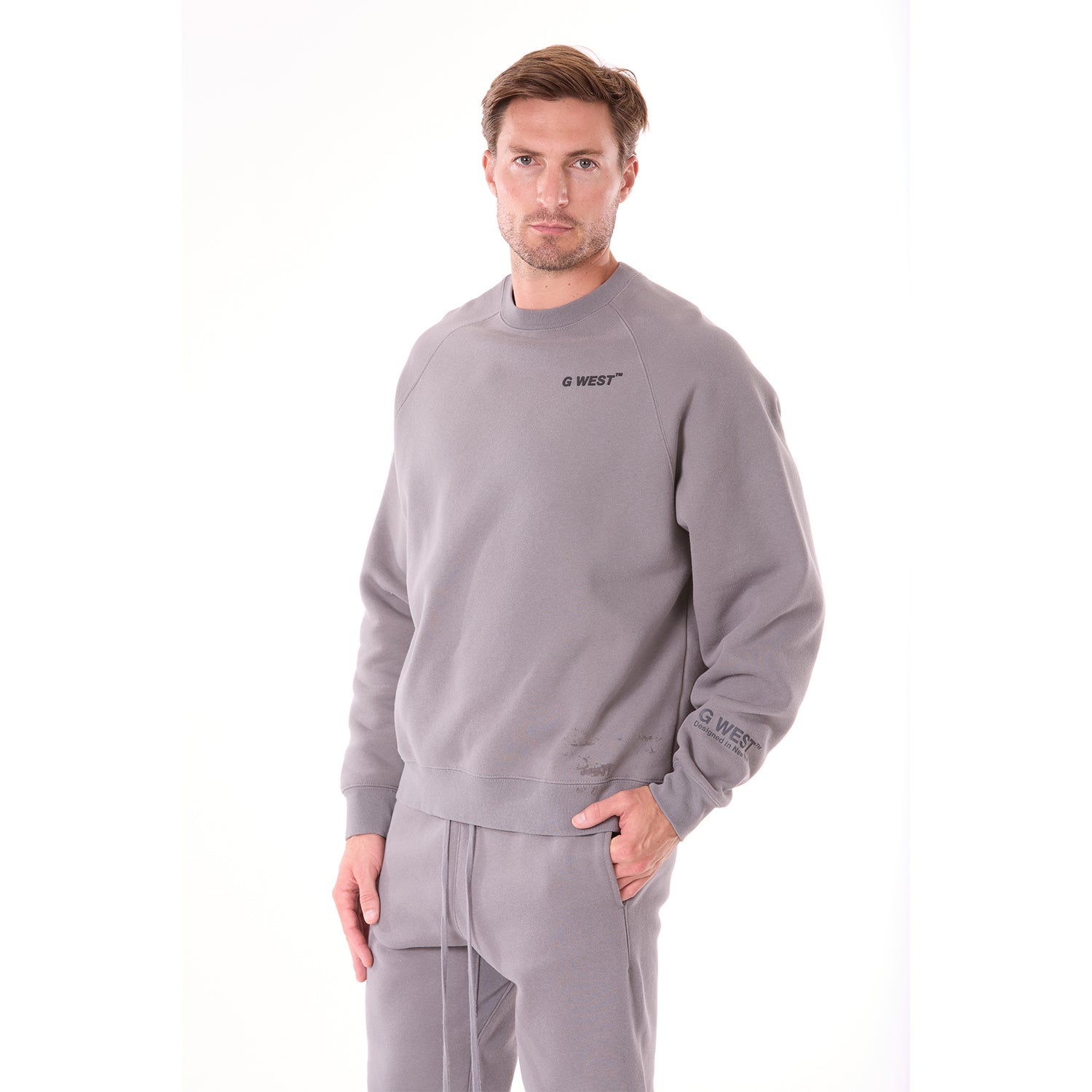 G WEST MENS LIFESTYLE PREMIUM CREW NECK SWEATSHIRT - CHARCOAL GRAY