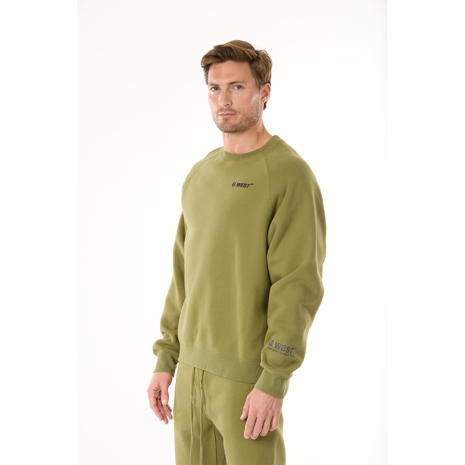 G WEST MENS LIFESTYLE PREMIUM CREW NECK SWEATSHIRT - CAPULET OLIVE