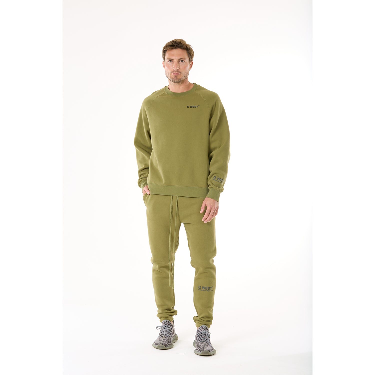 G WEST MENS LIFESTYLE PREMIUM CREW NECK SWEATSHIRT - CAPULET OLIVE