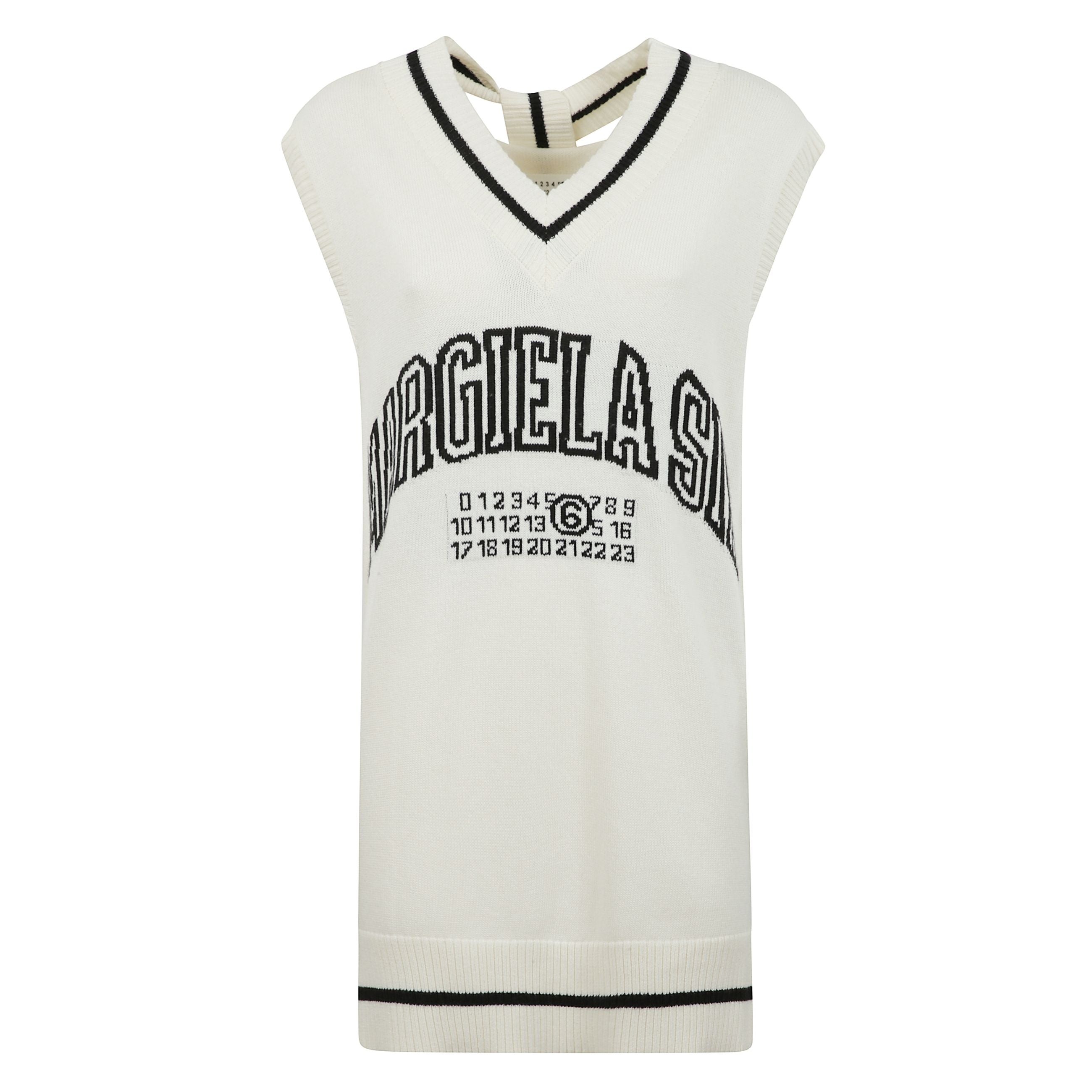 Mini abito in maglia con logo jacquard e scollo a v