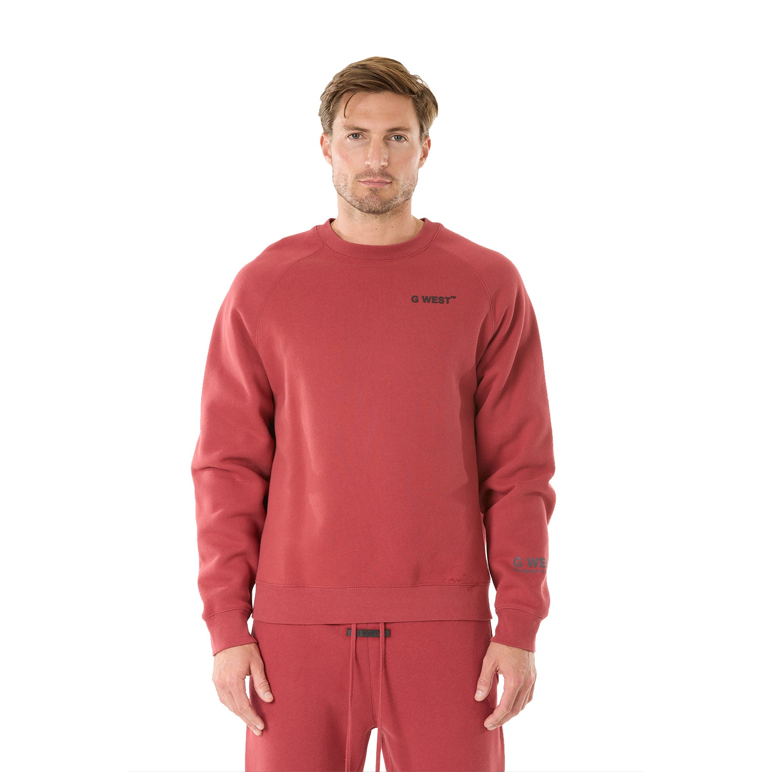 G WEST MENS LIFESTYLE PREMIUM CREW NECK SWEATSHIRT - BRICK RED