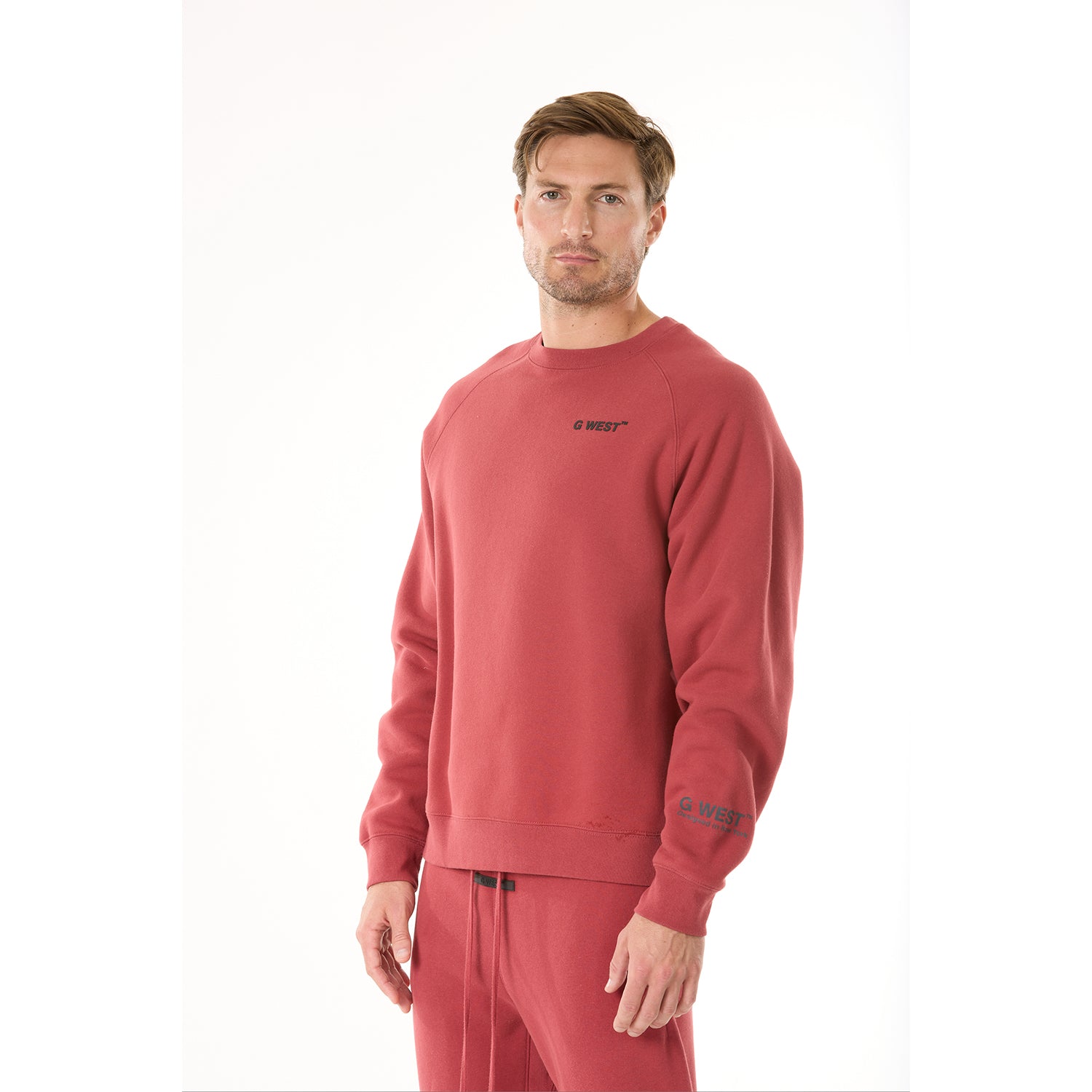 G WEST MENS LIFESTYLE PREMIUM CREW NECK SWEATSHIRT - BRICK RED