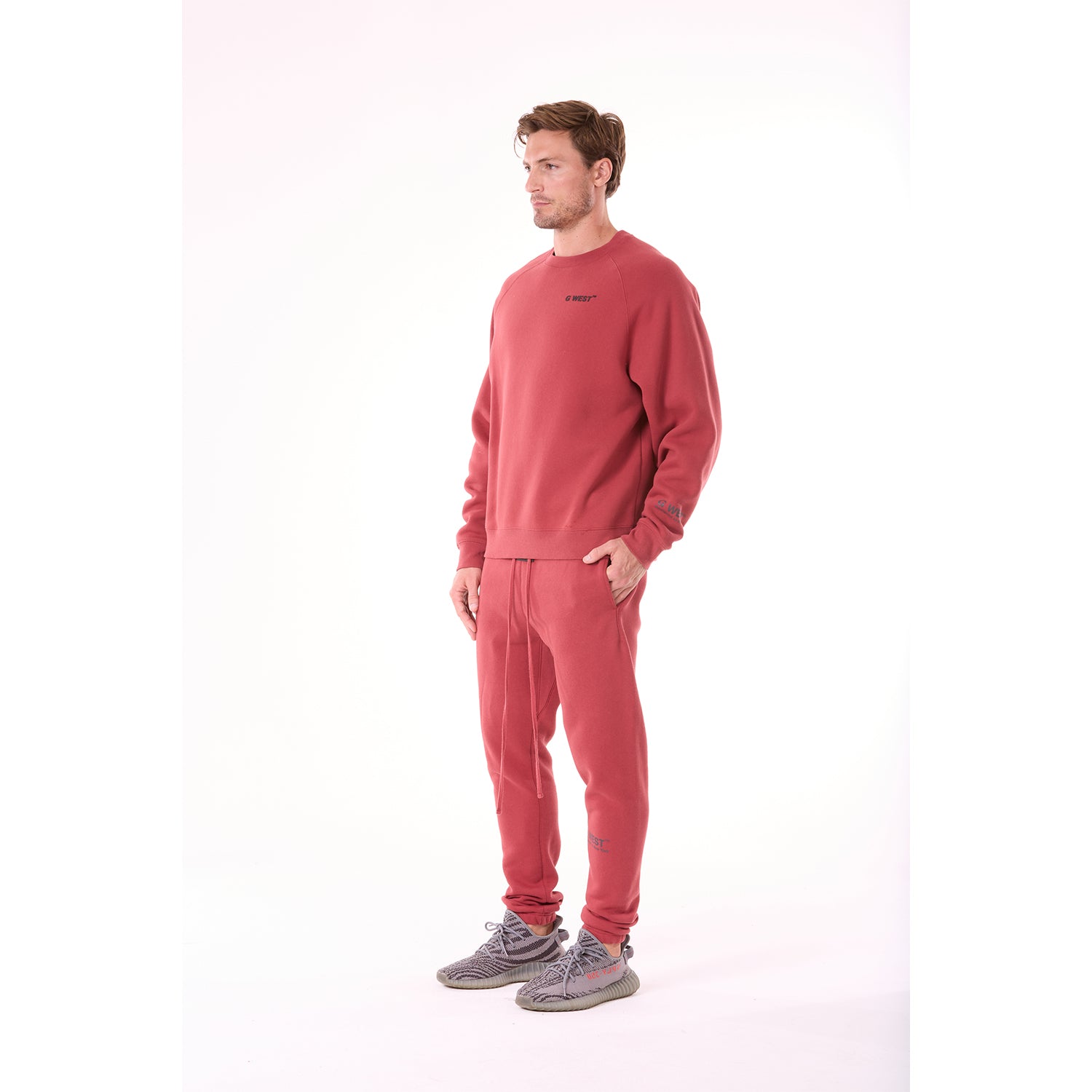 G WEST MENS LIFESTYLE PREMIUM CREW NECK SWEATSHIRT - BRICK RED