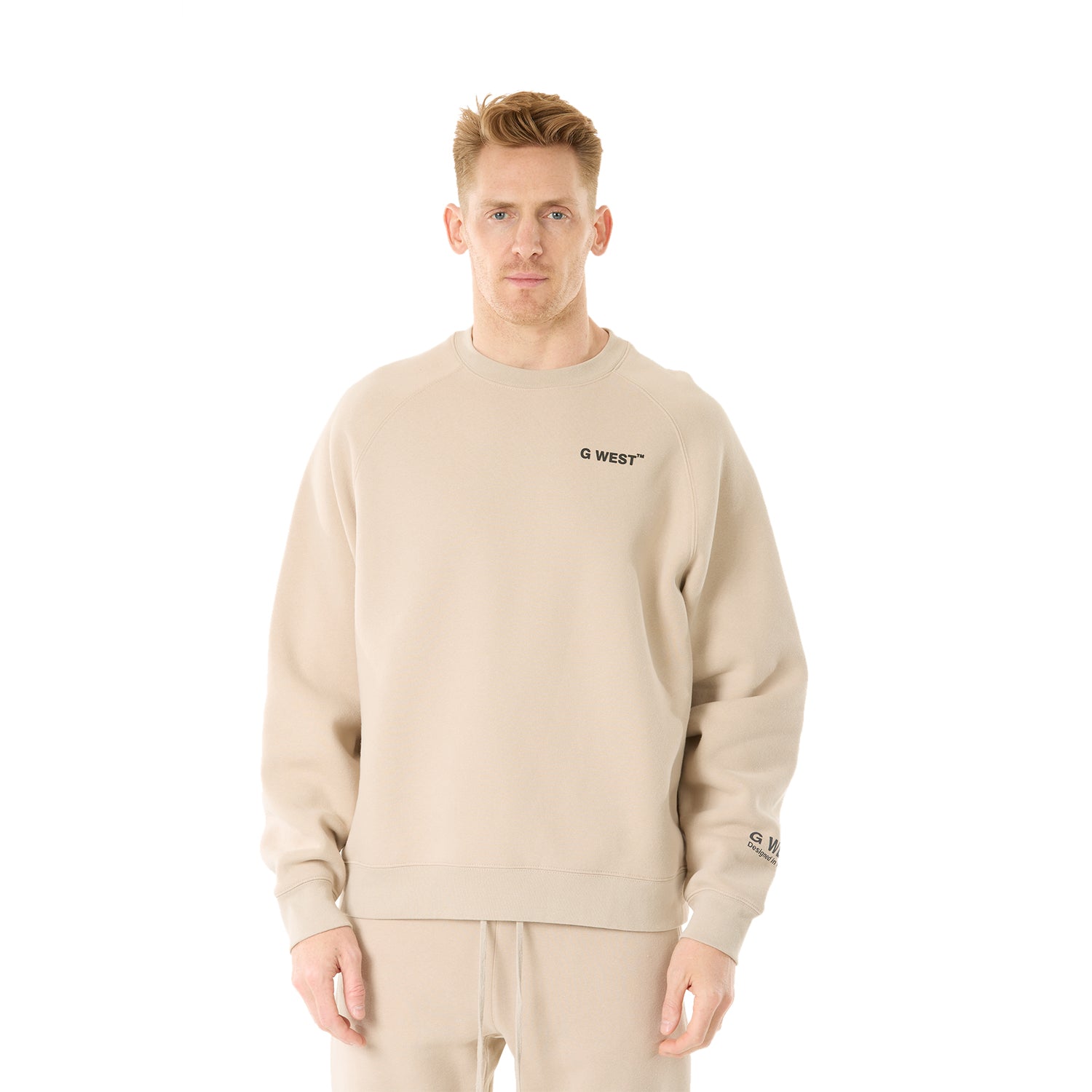G WEST MENS LIFESTYLE PREMIUM CREW NECK SWEATSHIRT - OXFORD TAN