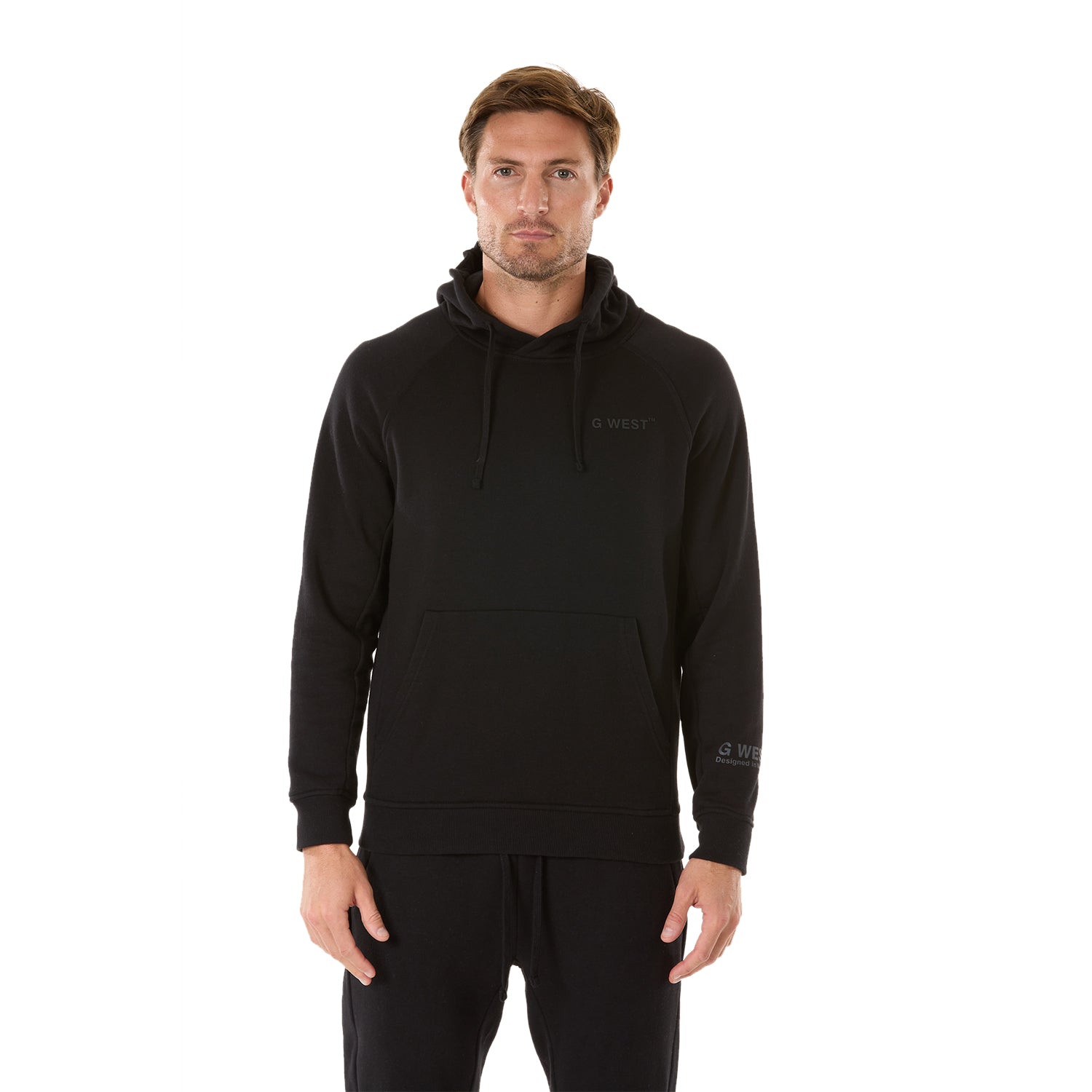 G WEST MENS FLEECE PULLOVER HOODIE - JET BLACK