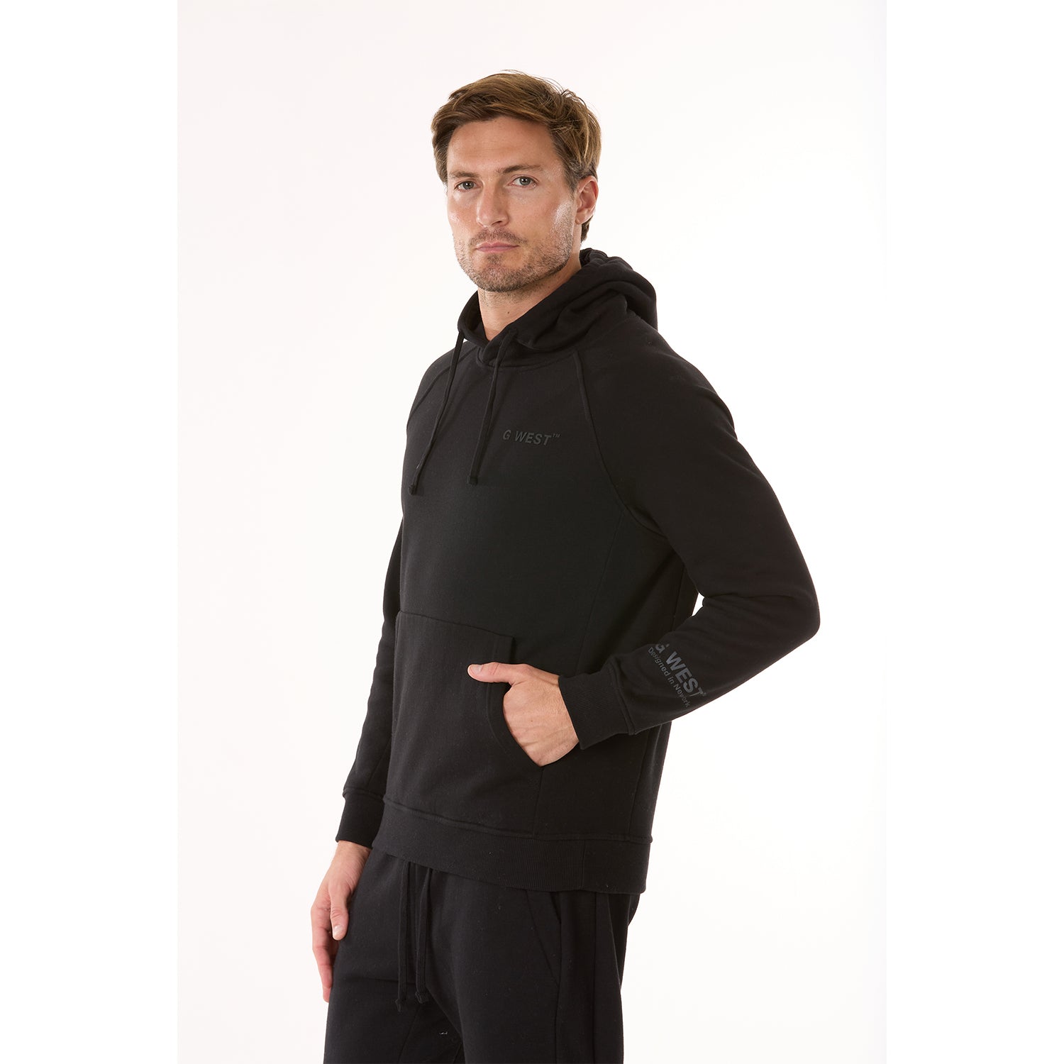 G WEST MENS FLEECE PULLOVER HOODIE - JET BLACK