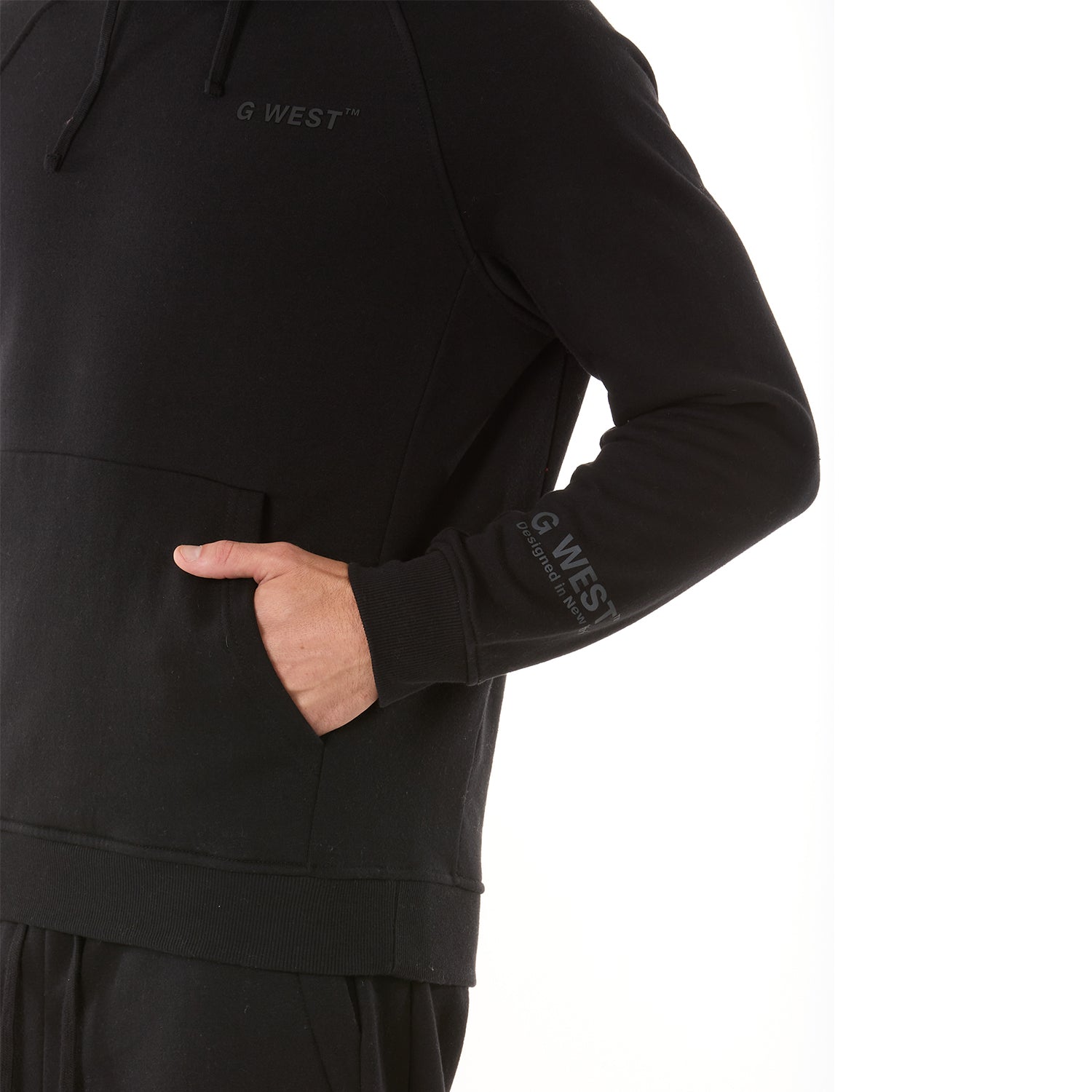 G WEST MENS FLEECE PULLOVER HOODIE - JET BLACK